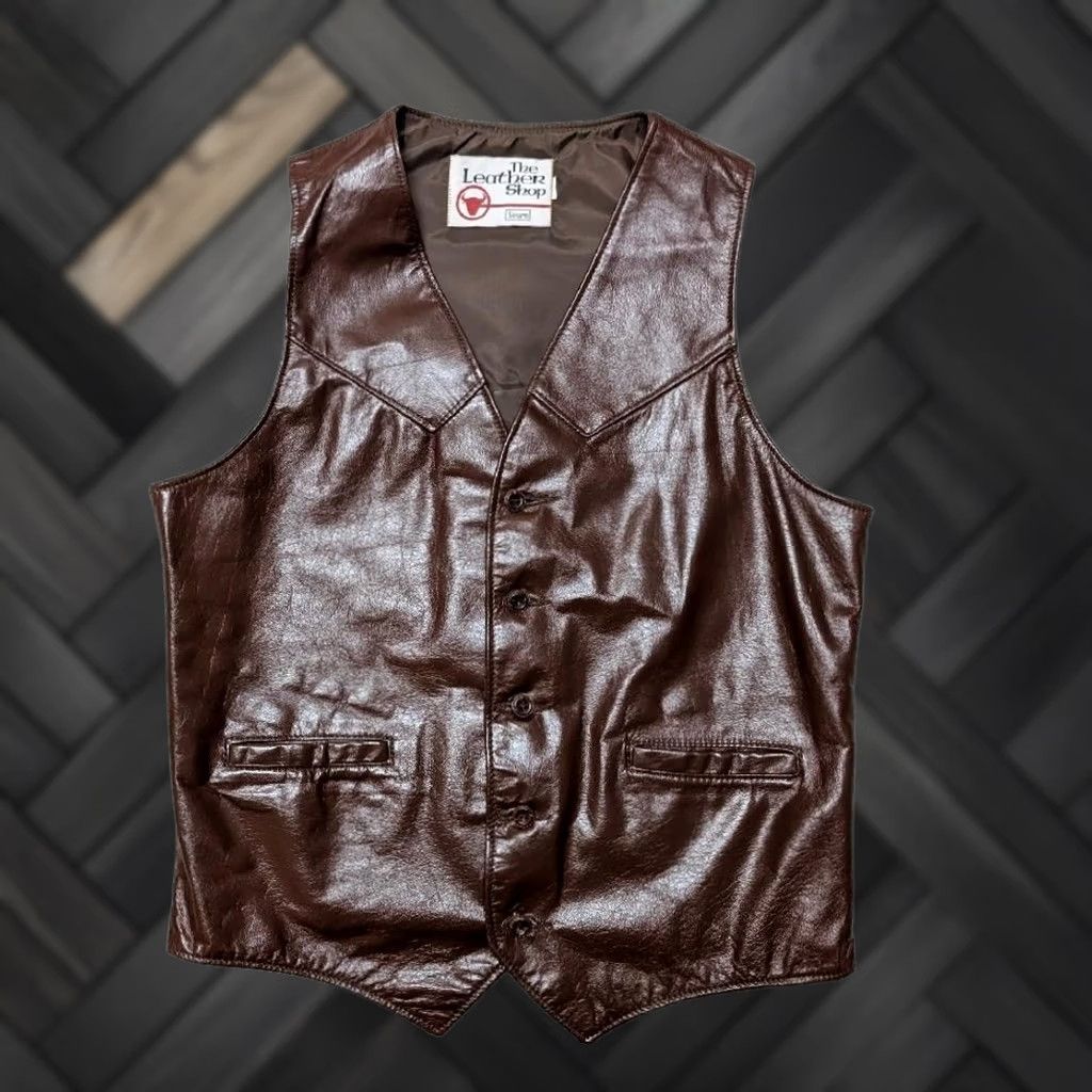 Sears VINTAGE WESTERN COWHIDE LEATHER VEST Sears Men S Brown 38 Cowboy 1970s Rancher Vest Size US S / EU 44-46 / 1 - 1 Thumbnail