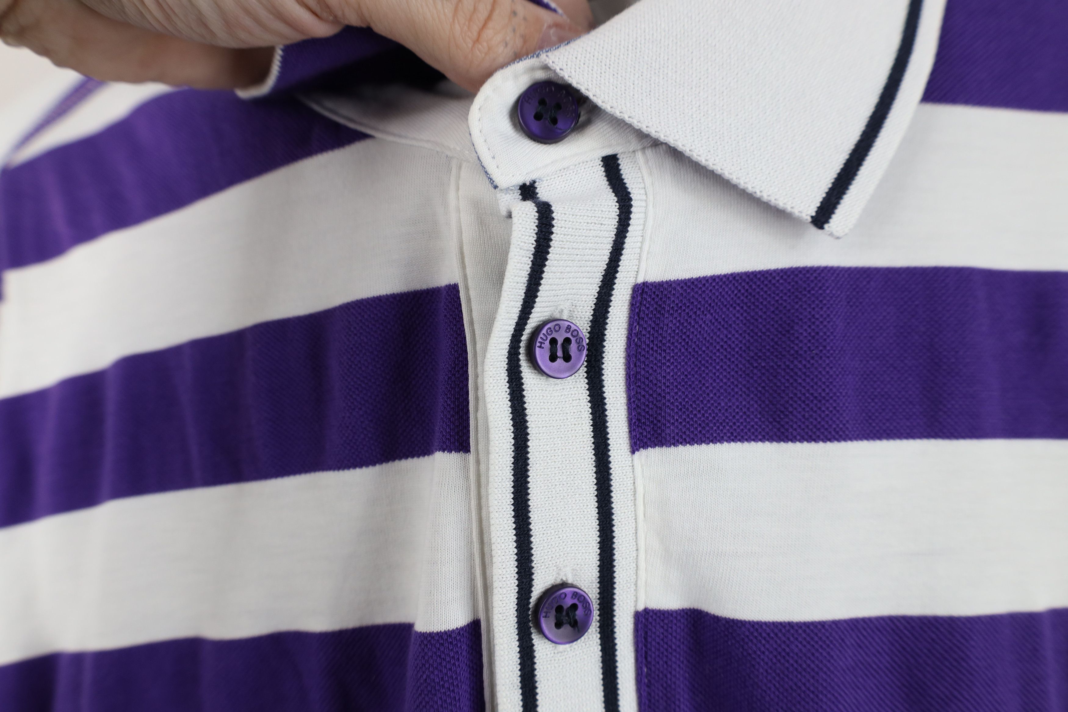 Hugo Boss Hugo Boss Color Block Knit Collared Polo Shirt Purple White Size US L / EU 52-54 / 3 - 7 Thumbnail