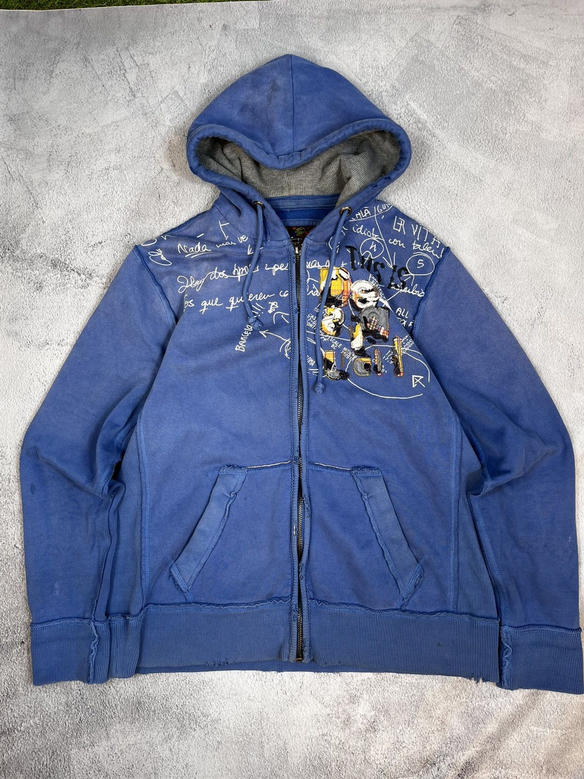 Desigual × Japanese Brand Vintage Y2K Desigual faded big logo zip hoodie trashed style Size US XL / EU 56 / 4 - 2 Thumbnail