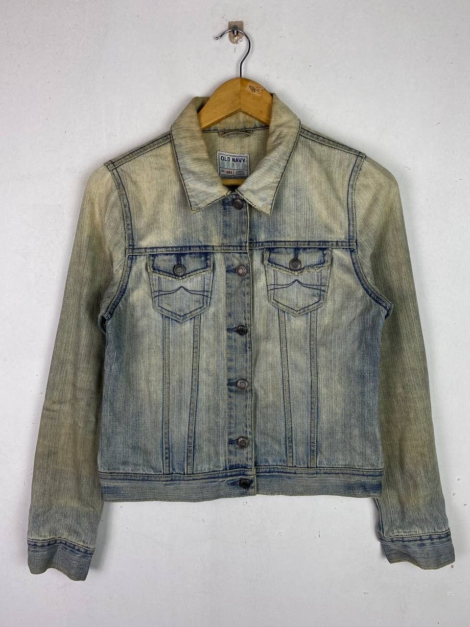 image of Avant Garde x Old Navy Vintage Old Navy Denim Jacket Distressed Style in Light Blue, Women's (Size 