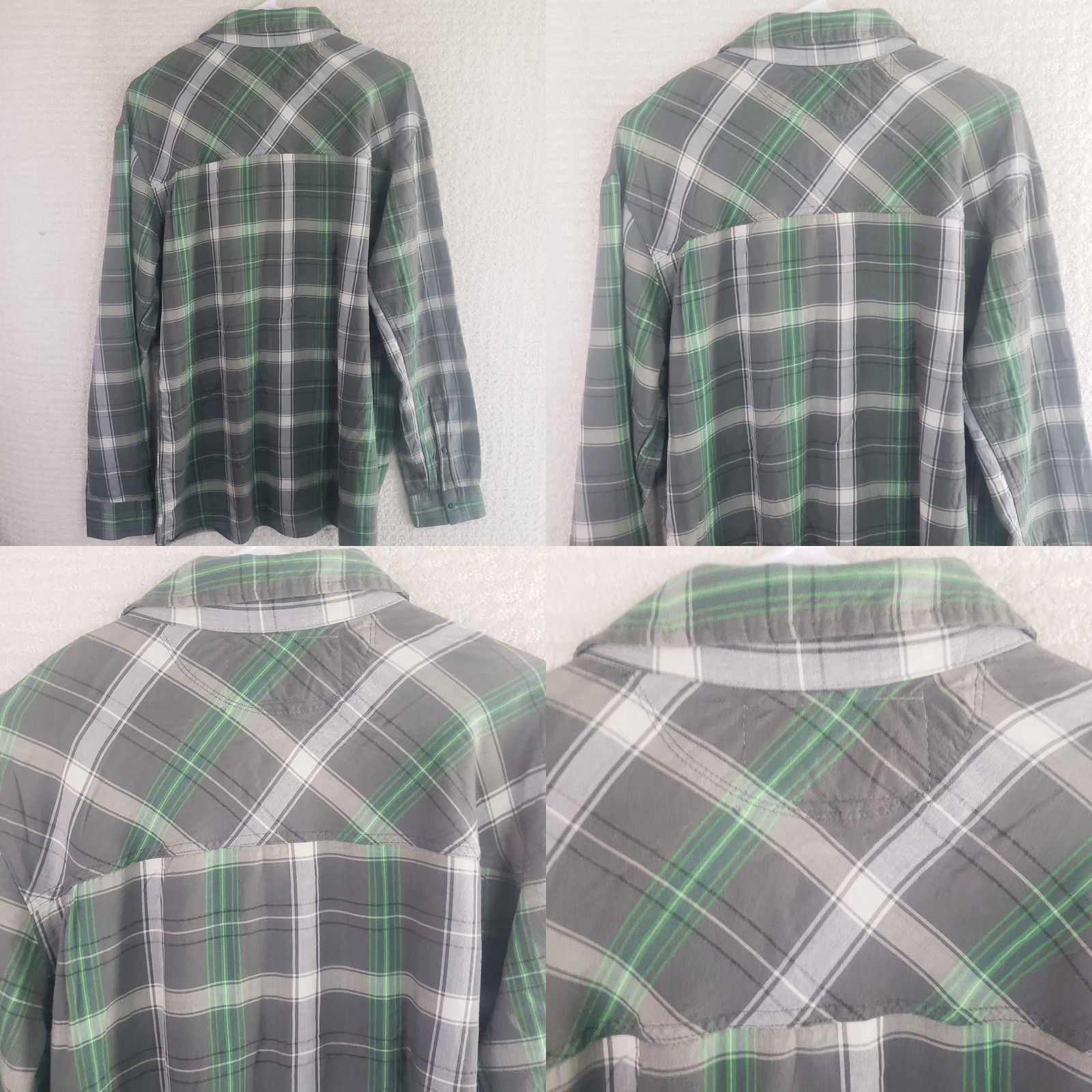 Vintage Rugged Point Button Down Shirt Mens L Green Gray Plaid Twill Zip Pocket Snap Button Size US L / EU 52-54 / 3 - 8 Thumbnail