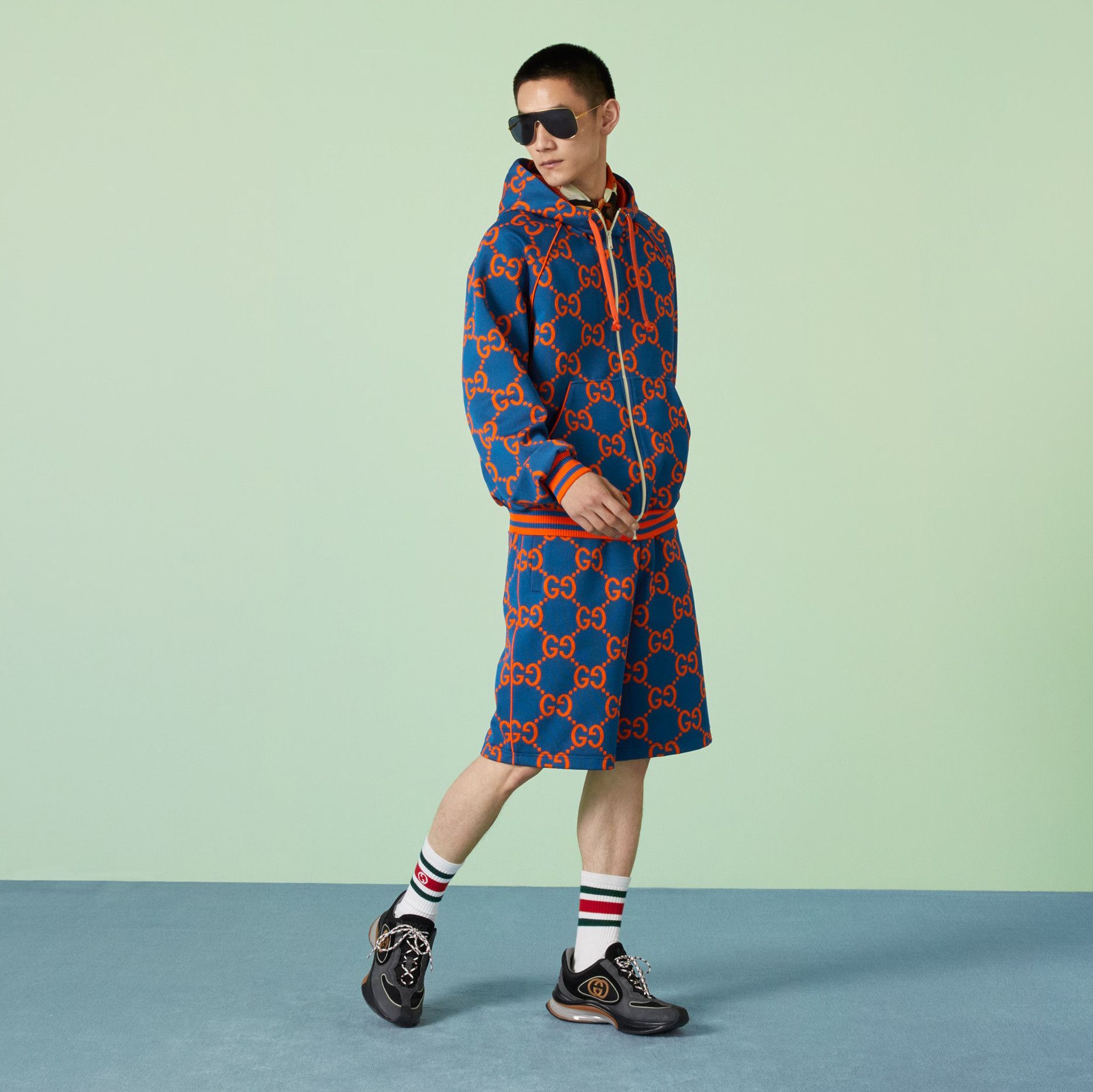 Gucci o1s1wg110225 GG Cotton Jacquard Short in Blue/Orange Size US 32 / EU 48 - 6 Thumbnail
