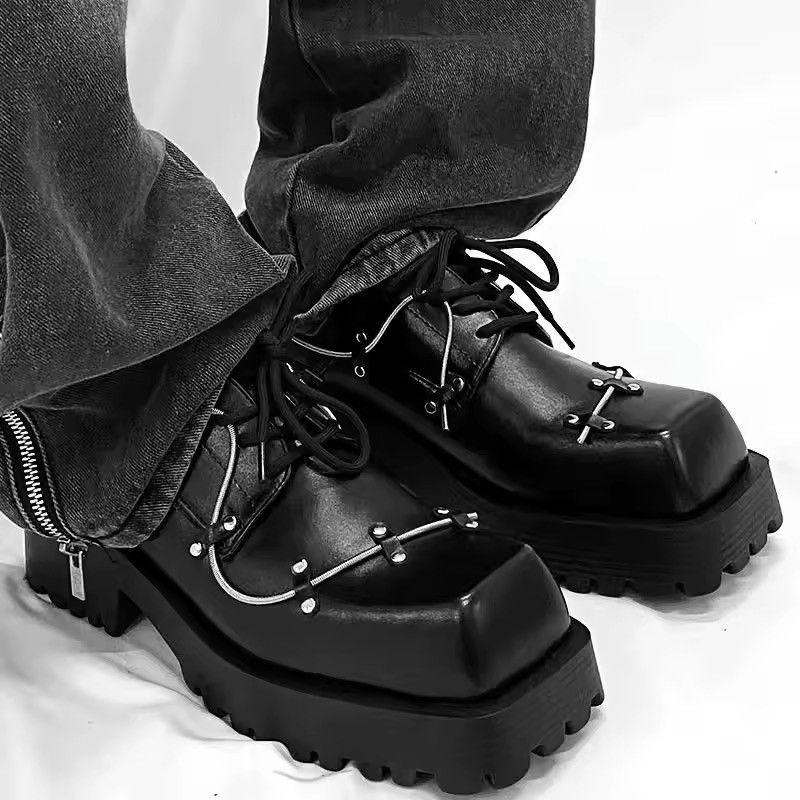 Square Streetwear Real Leather Platform British Boots Shoes