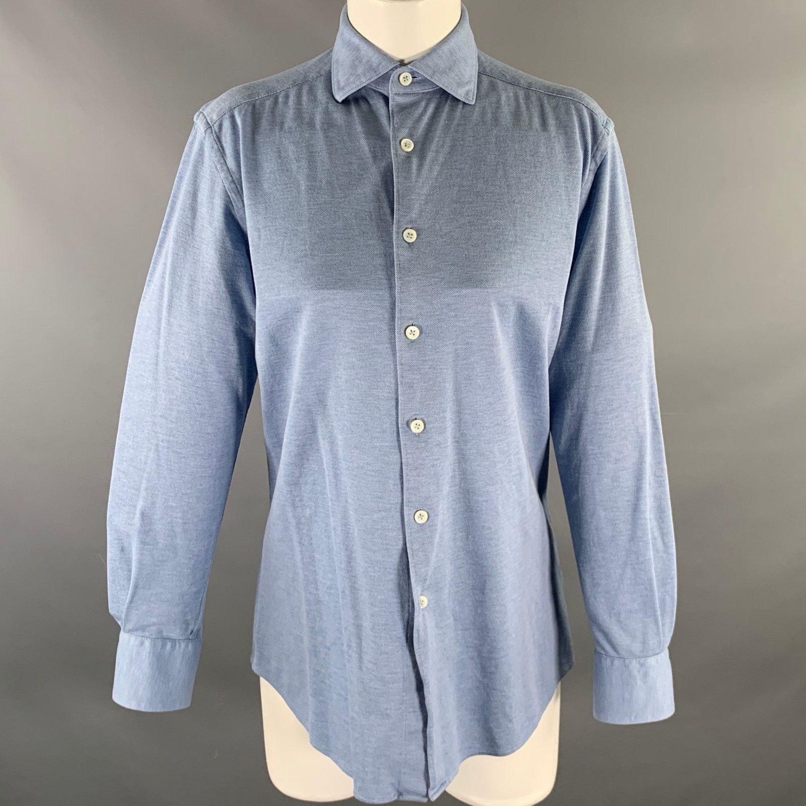 Other ZEGNA Size S Blue Heather Button Down Long Sleeve Shirt Size US S / EU 44-46 / 1 - 1 Thumbnail