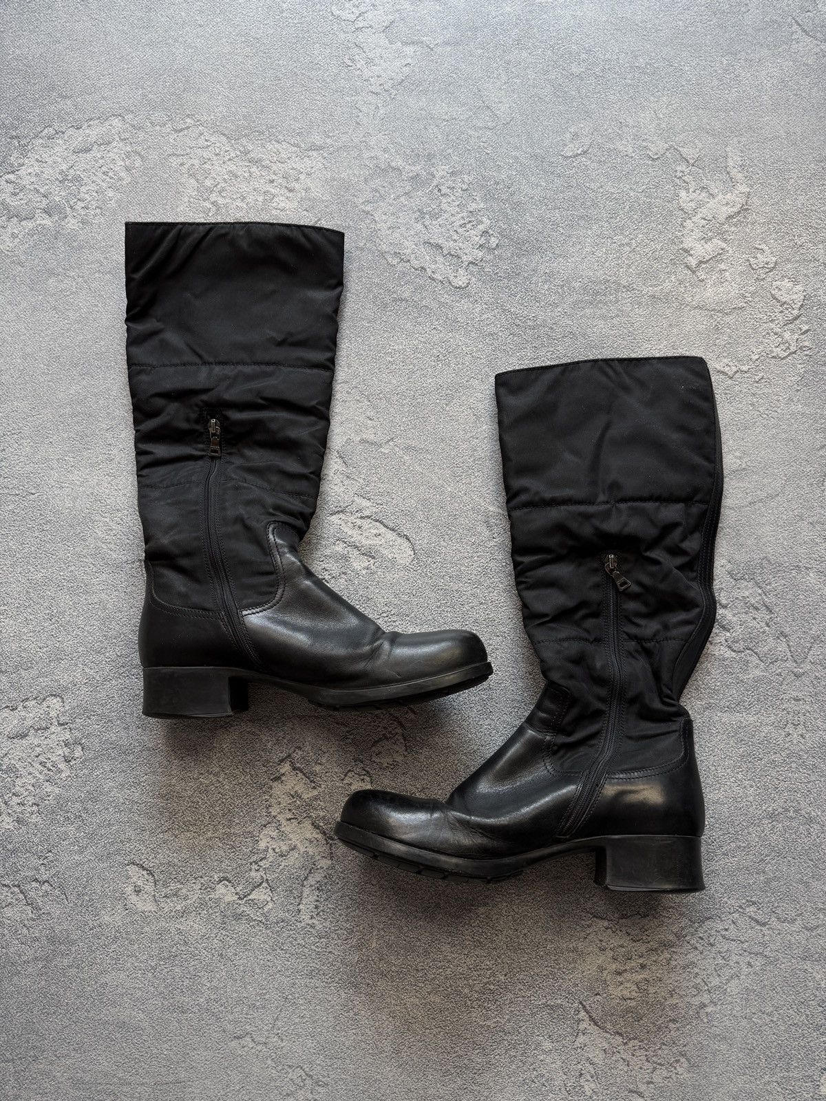 Prada Prada Black Leather Nylon Tall Zip Boots Size 38 Size US 8 / IT 38 - 2 Thumbnail