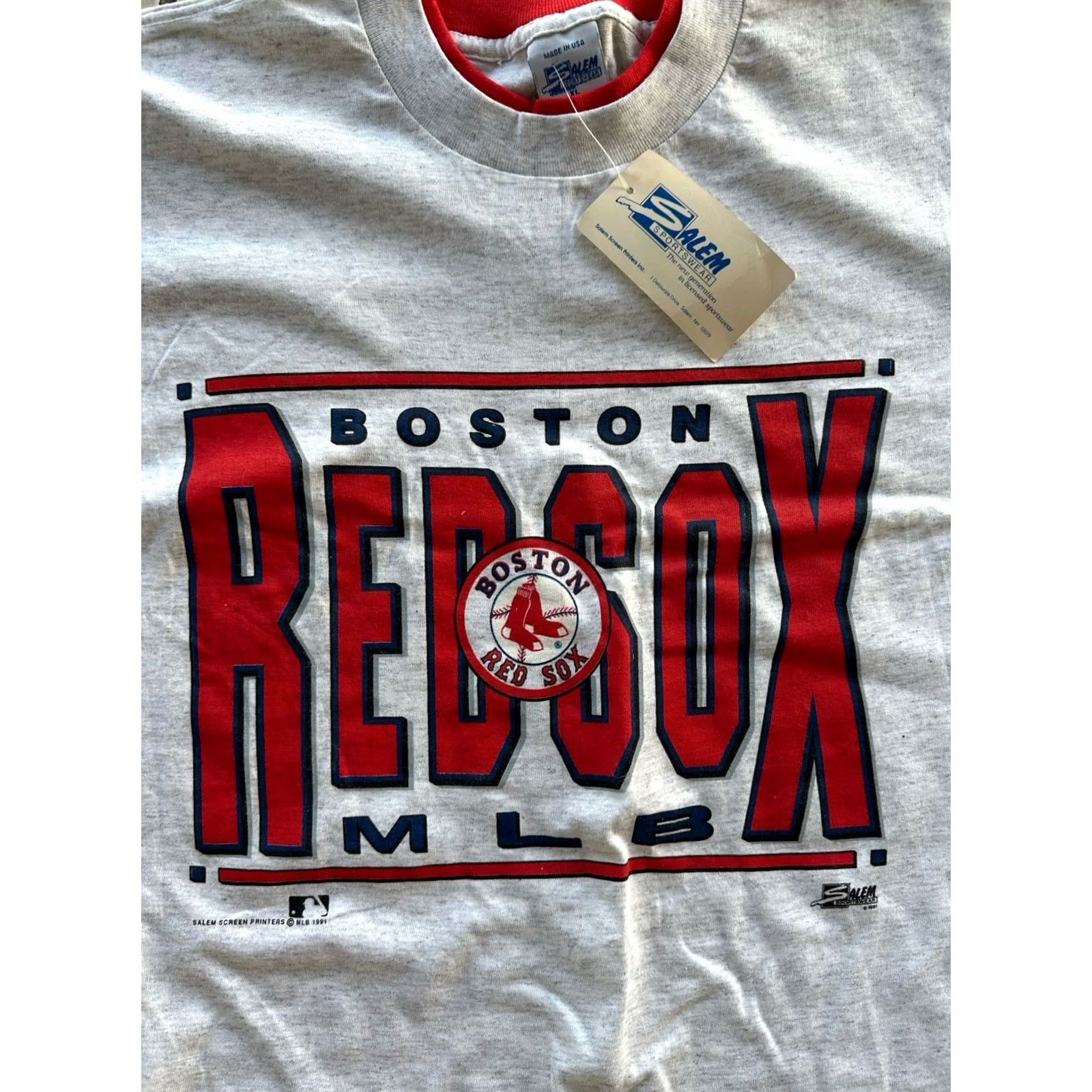 MLB VINTAGE Salem MLB Tee Shirt - Boston Red Sox 1991 Single Stitch - Men XL Gray Shirt Size US XL / EU 56 / 4 - 2 Thumbnail