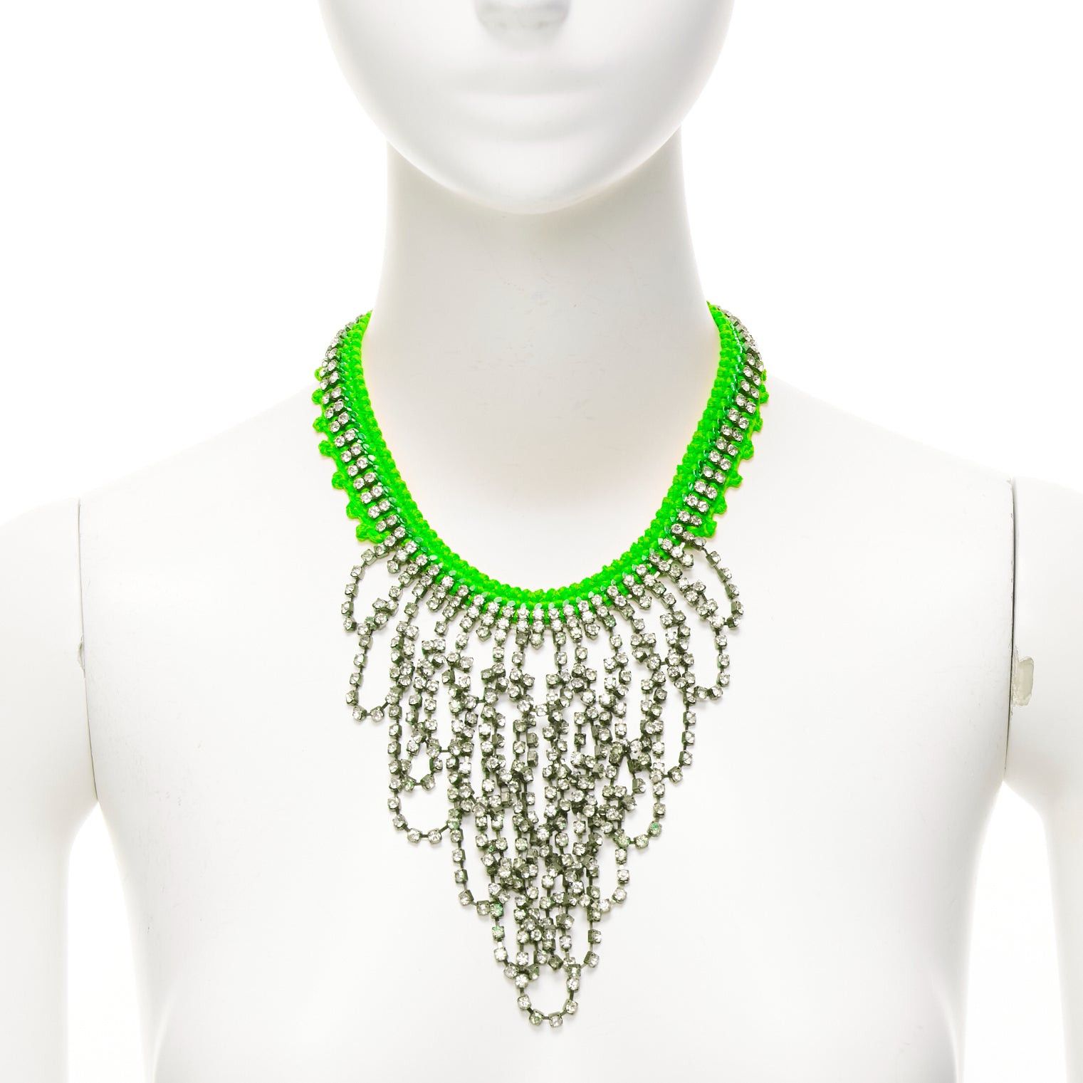 Other VANESSA ARIZAGA neon green rope clear crystal chandelier short necklace Size ONE SIZE - 1 Thumbnail