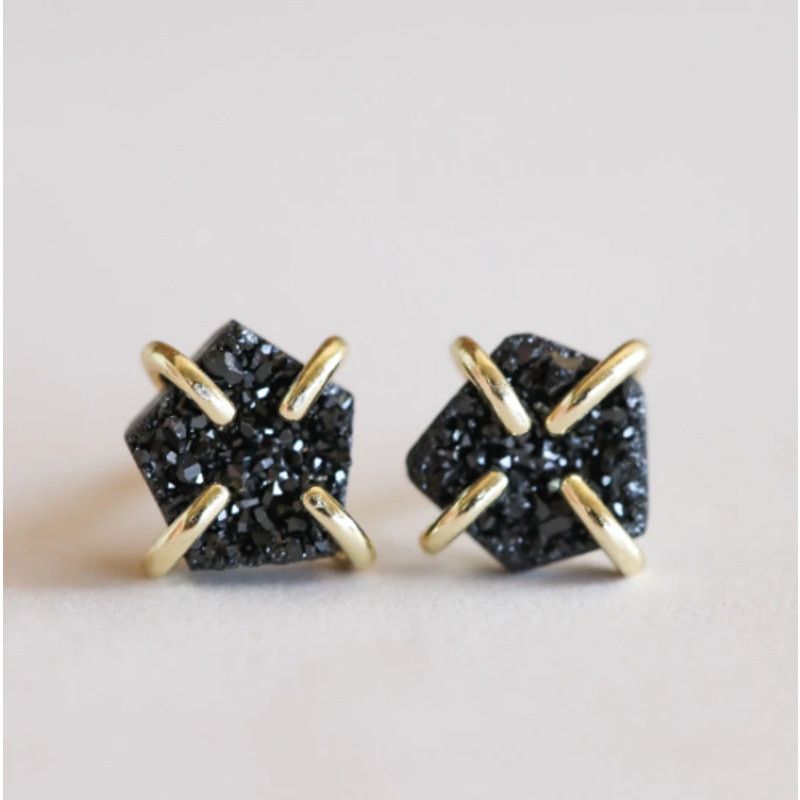 New Free People Black Druzy Gold Circle Earrings Jewelry, Women's