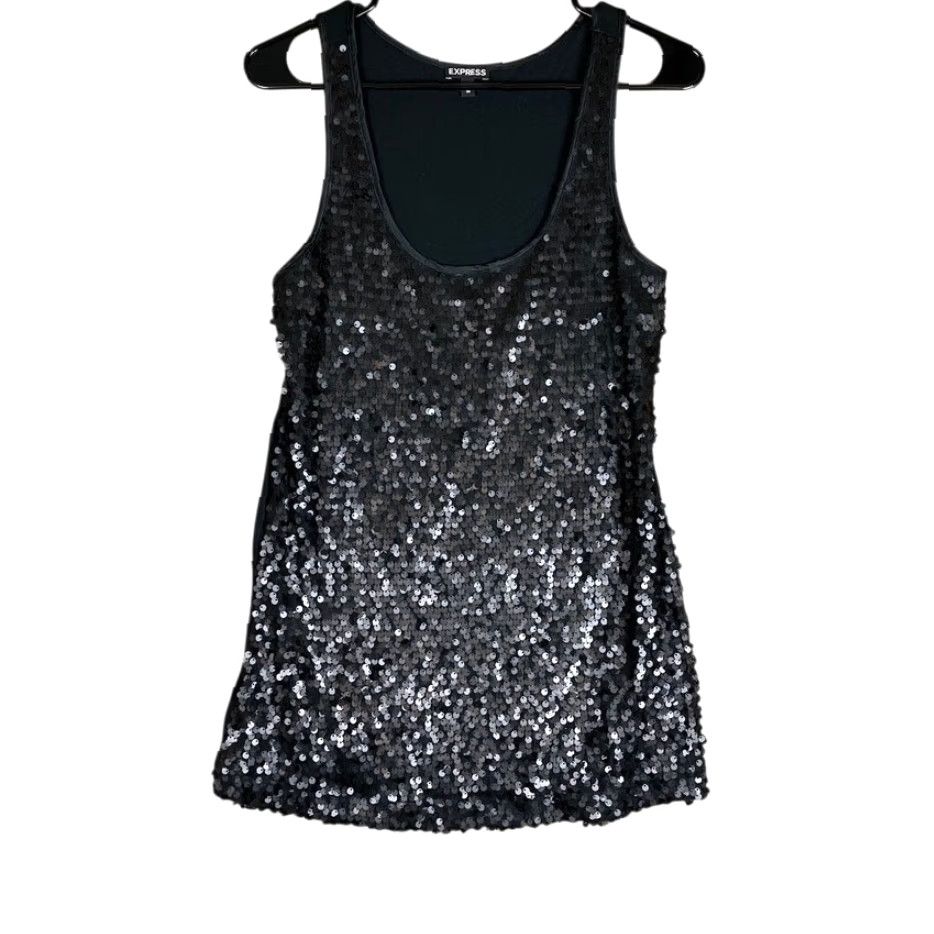 Express Express Tank Womens Sequin Black Scoop Neck Modal Blend Medium Size M / US 6-8 / IT 42-44 - 2 Thumbnail