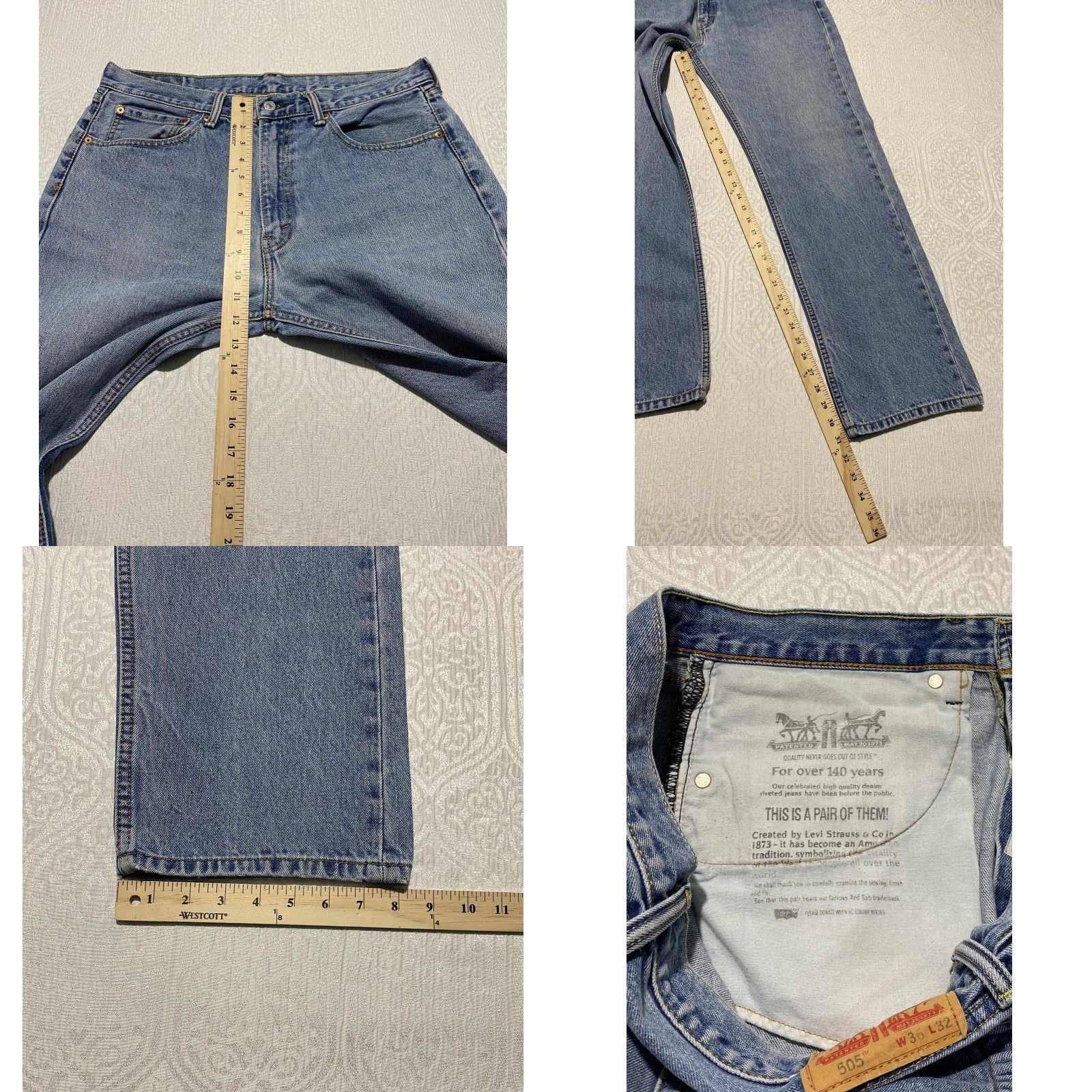 Levi's Levi's 505 Jeans Mens 36x32 Blue Denim Straight Leg Regular Fit Zip Fly Red Tab 5-Pocket Design Size US 36 / EU 52 - 8 Thumbnail