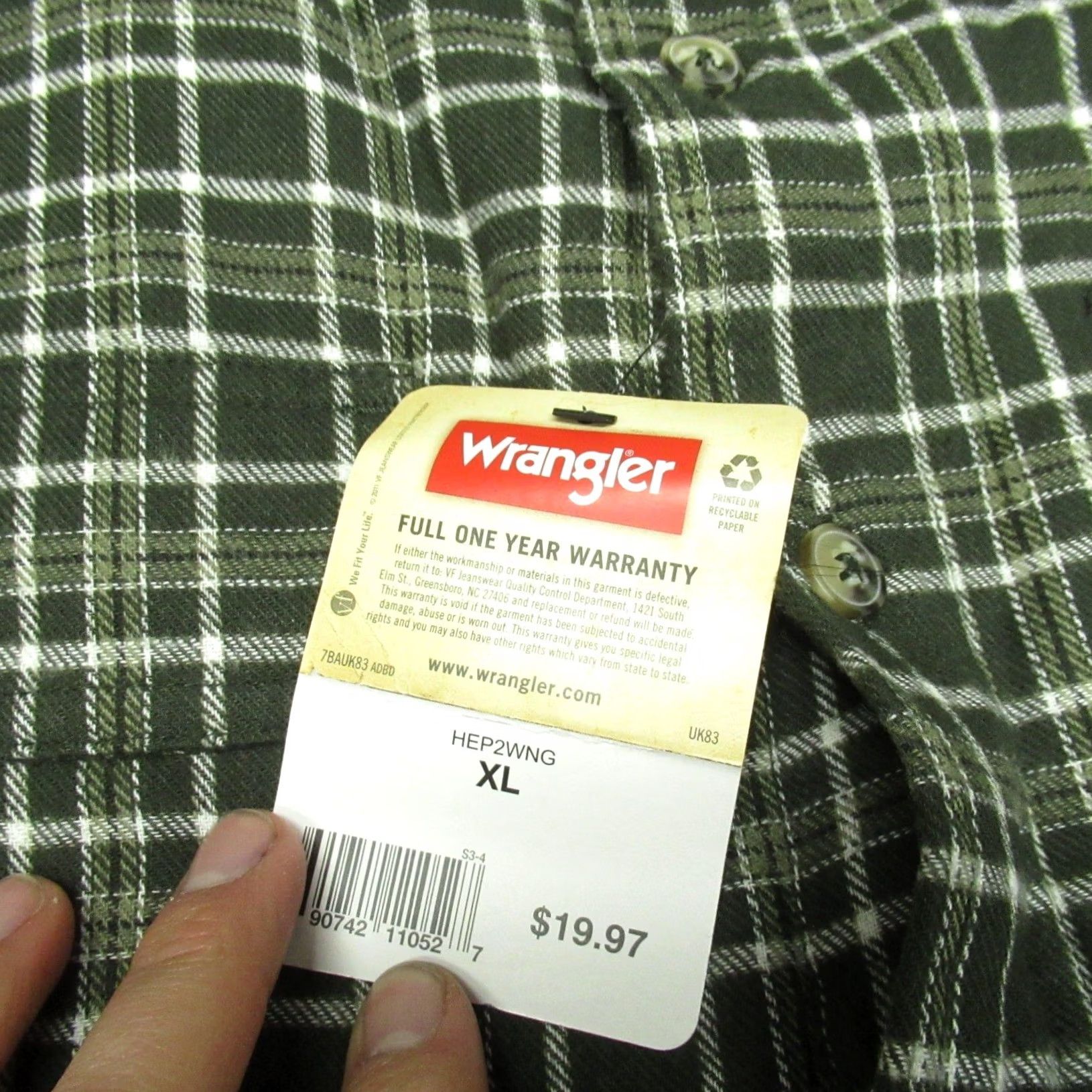 Wrangler VINTAGE Wrangler Flannel Jacket Men XL Green Plaid Quilt Lined Flannel Button Warm NEW Size US XL / EU 56 / 4 - 3 Thumbnail