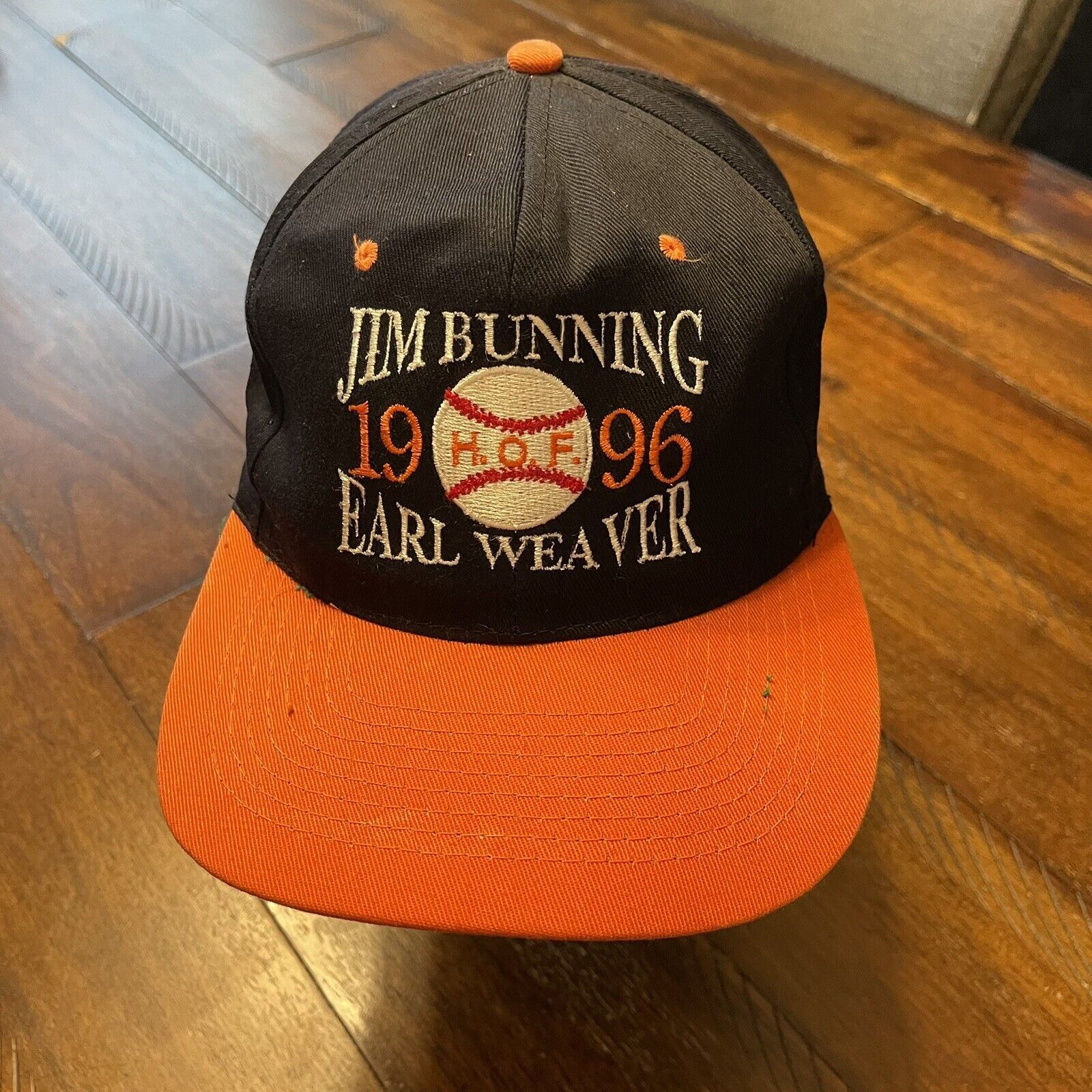Vintage Vtg 1996 Jim Bunning Earl Weaver Black Orange HOF Snapback Size ONE SIZE - 2 Thumbnail