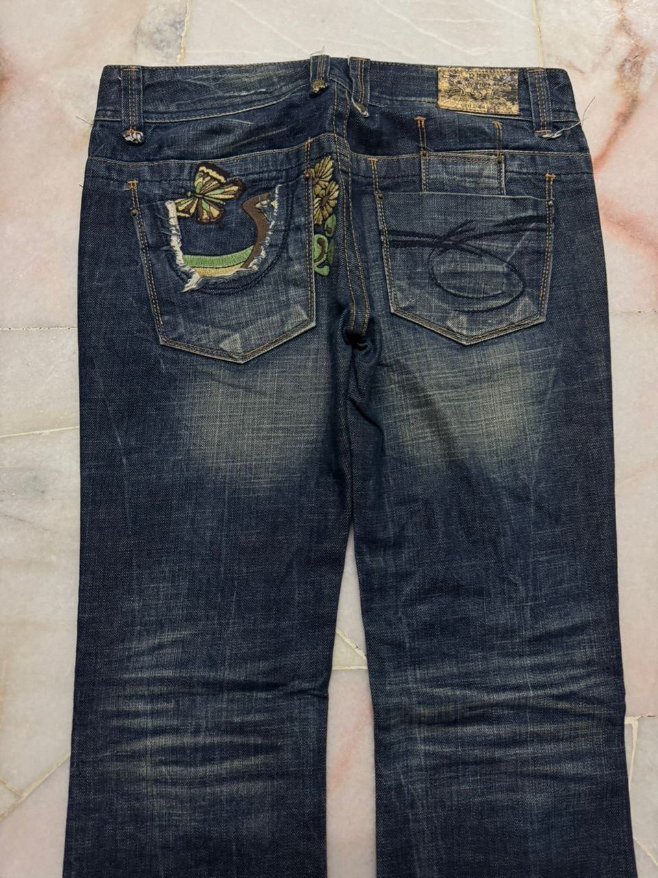 Japanese Brand 💥Insane Flared Red Pepper Butterfly Embroidery Mudwash Jeans Size US 30 / EU 46 - 16 Thumbnail
