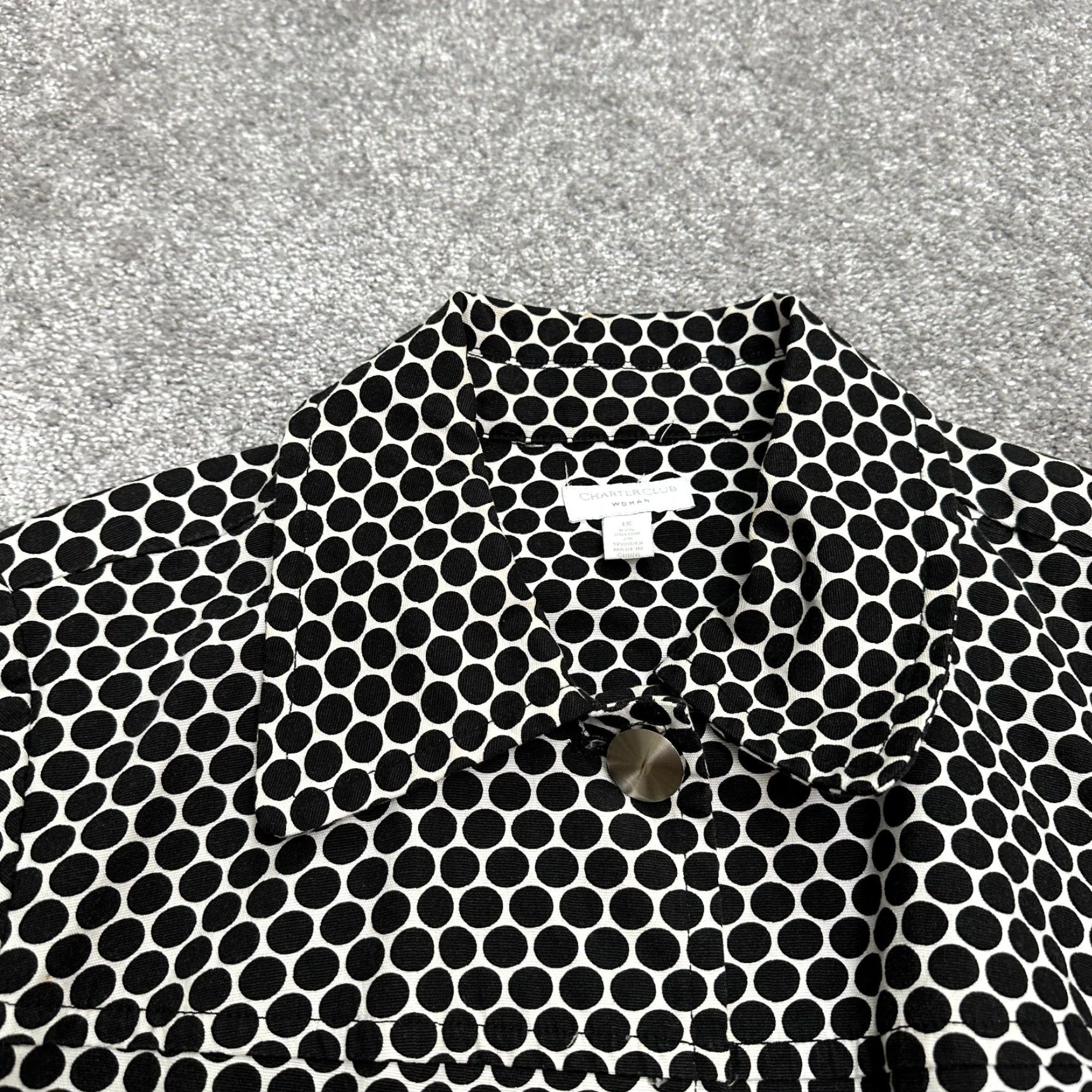 Charter Club Charter Club Overcoat Jacket Womens 1X Black Polka Dot Button Down Cotton Blend Size XL / US 12-14 / IT 48-50 - 3 Thumbnail