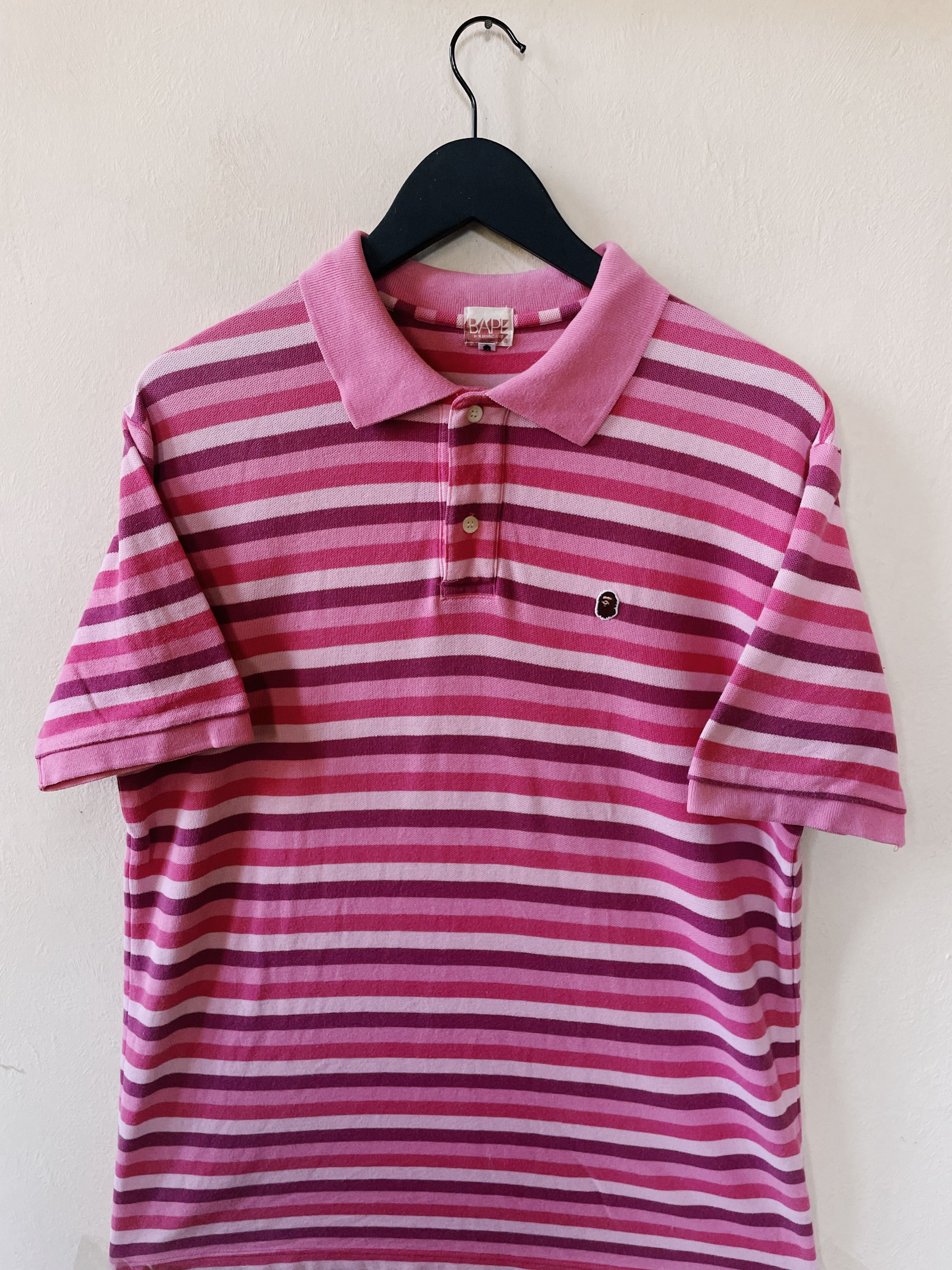 Bape Vintage Y2K Bape A Bathing Ape Head One Point Striped Polo Size US L / EU 52-54 / 3 - 1 Thumbnail