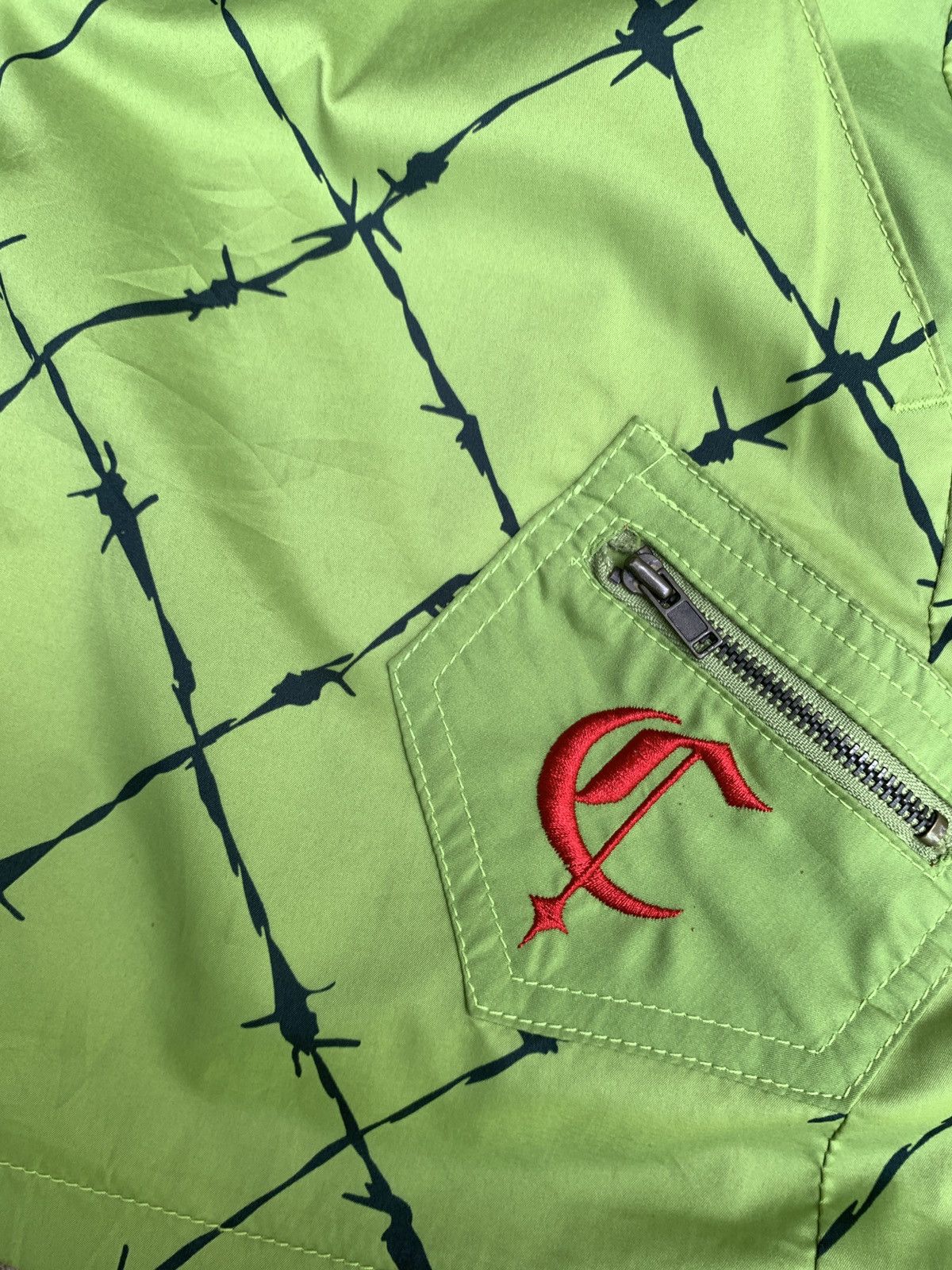 Japanese Brand y2k Blue Cross Japan Spike Fence Neon Green Graphic Skorts Size 29" - 5 Thumbnail