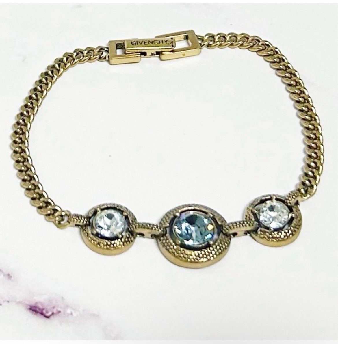 Givenchy Authentic Givenchy Gold and Blue Crystal Chain Bracelet Size ONE SIZE - 2 Thumbnail