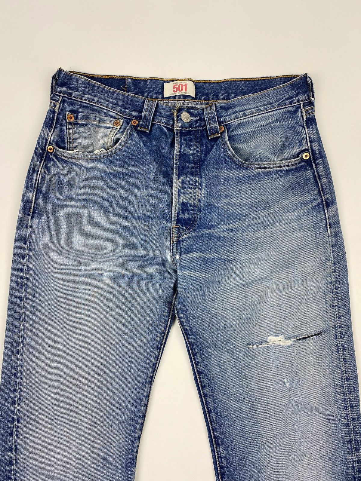 Levi's Y2K Distressed Levi’s 501 Washed Denim Pants 31X34 Size US 31 - 4 Thumbnail