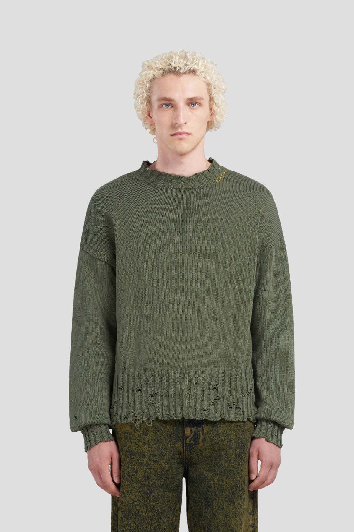 Marni o1f1d3z0525 Engineered-Destruction Sweater in Green Size US M / EU 48-50 / 2 - 2 Thumbnail