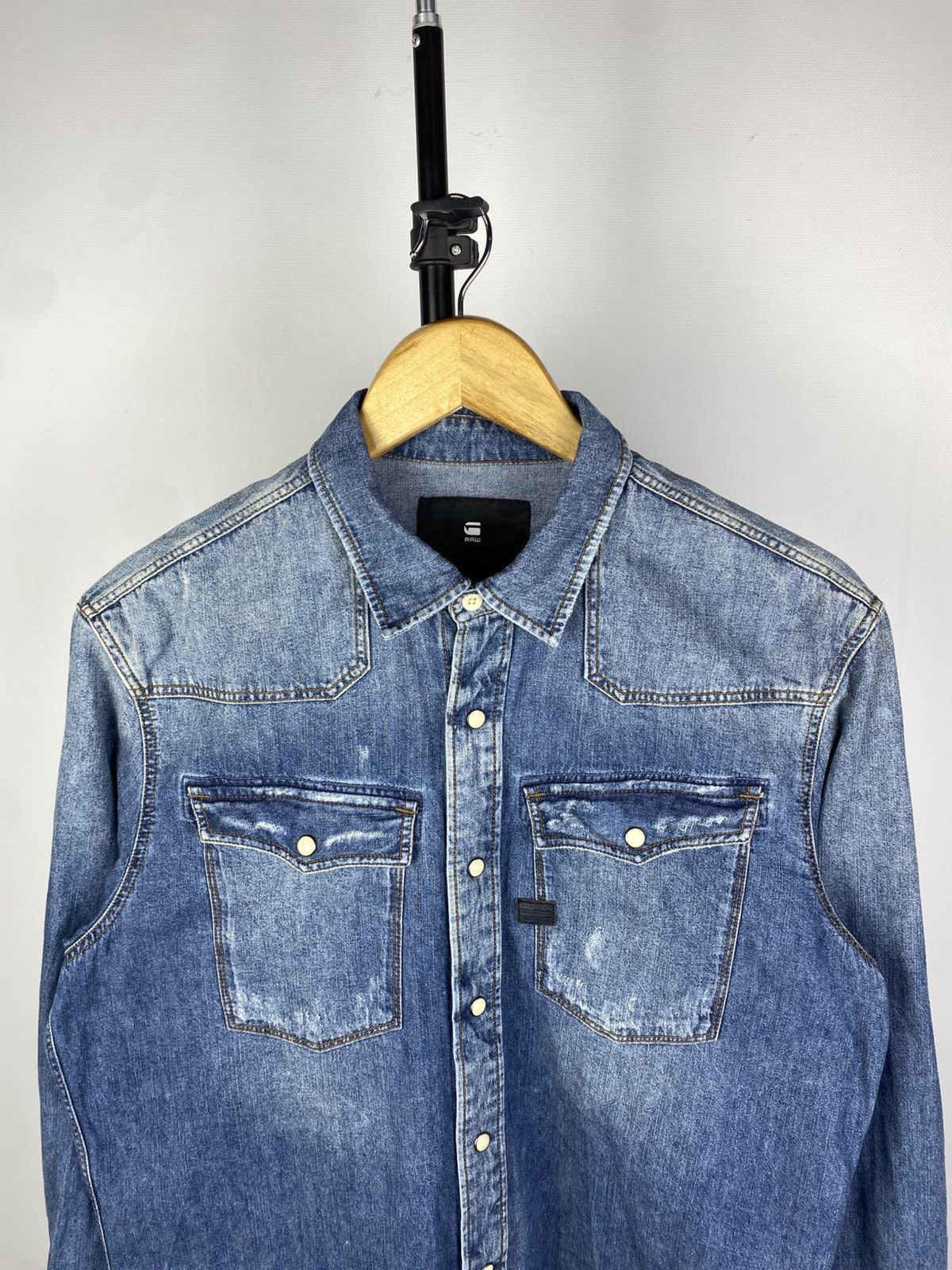 G-Star × Vintage G-Star Raw Distressed Patch Work Denim Shirt Blue Western Size US M / EU 48-50 / 2 - 3 Thumbnail