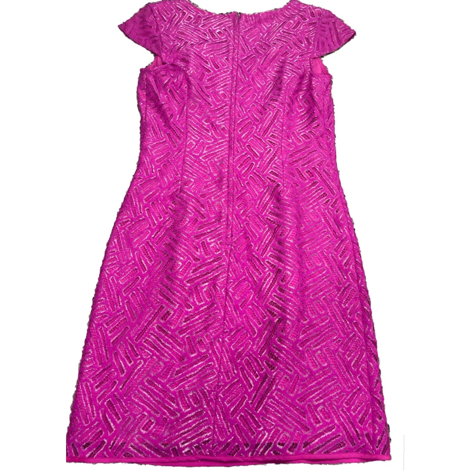 Lilly Pulitzer Lilly Pulitzer Dress Sheath 6 Purple Lace Metallic V-Neck Short Sleeve Cap Sleeve Knit Nylon Knee Length Womens Size M / US 6-8 / IT 42-44 - 8 Thumbnail