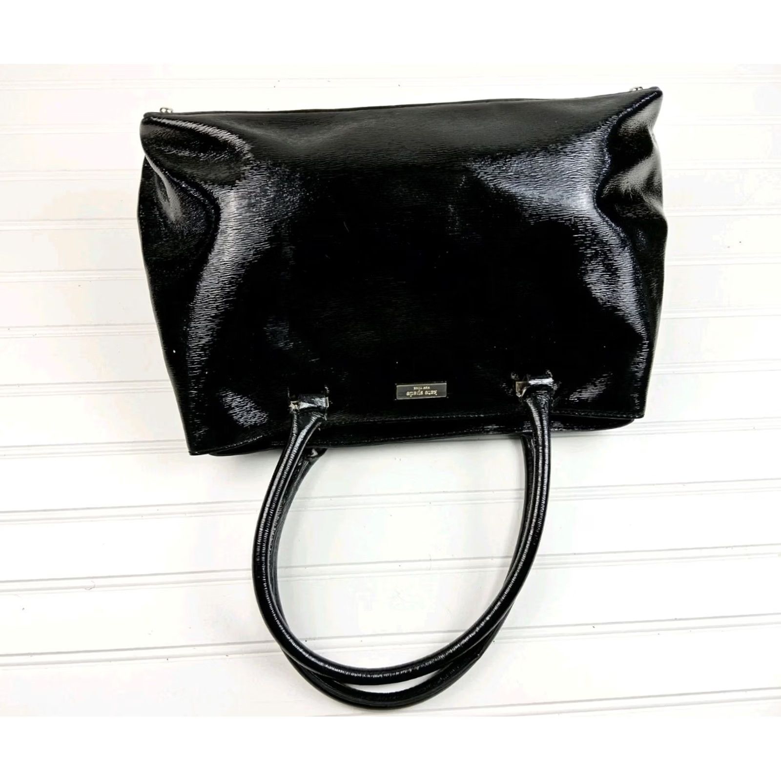 Vintage kate spade new york Patent Double Handle Satchel Shoulder Handbag Purse Women Black patent finish bag Size ONE SIZE - 3 Thumbnail