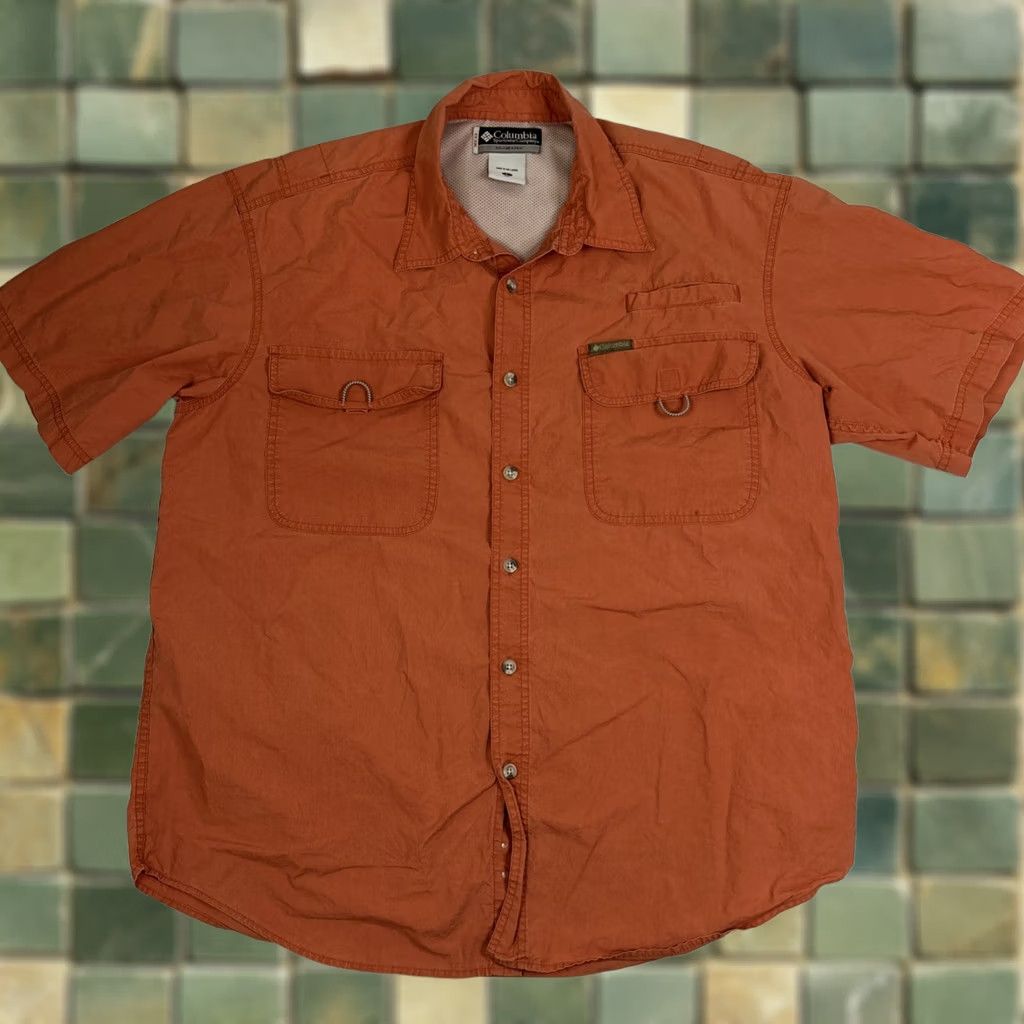 Vintage Columbia Button-Up Shirt Men L Orange Outdoor Pockets Short Sleeve XCO Fishing Size US 33 - 1 Thumbnail