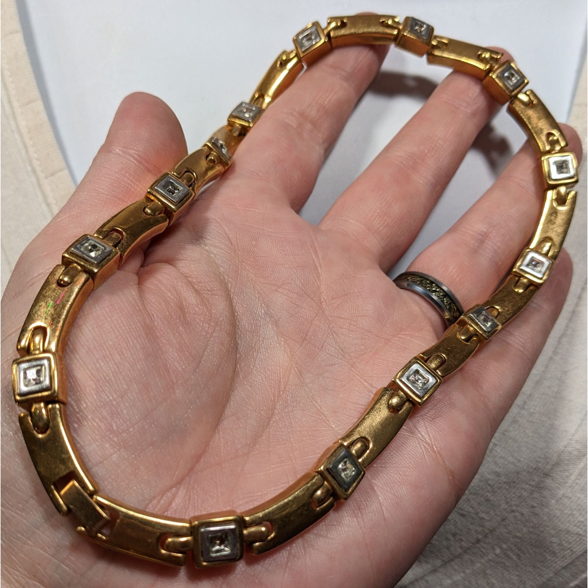 Other Vintage Elegant Stylized Link Chain Necklace With Rhinestone Size ONE SIZE - 8 Thumbnail