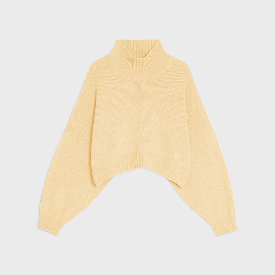 Celine o1loc1c1124 High Neck Sweater in Pale Yellow Size L / US 10 / IT 46 - 1 Thumbnail