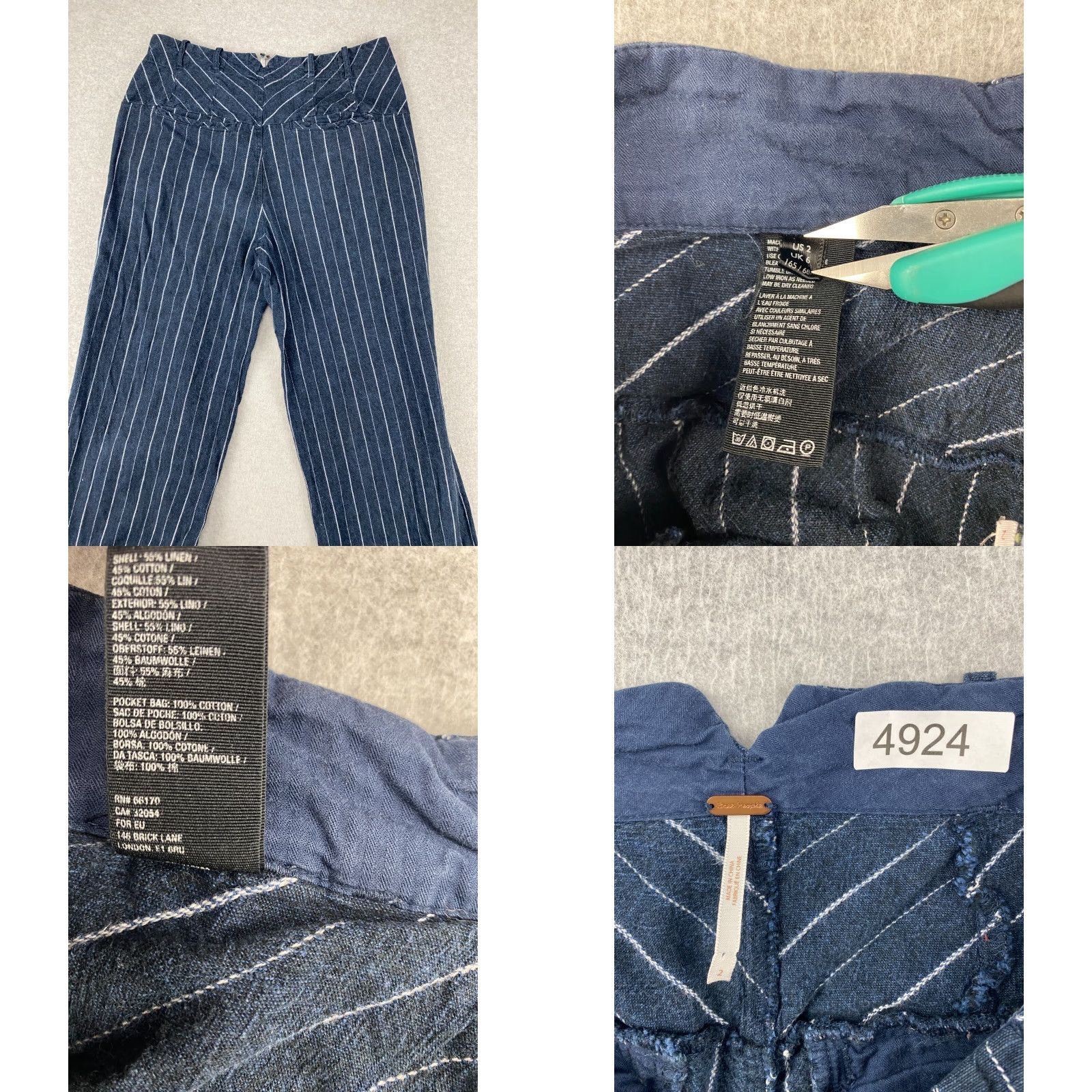 Free People Free People Pants Womens Navy Striped Wide-Leg Linen Cotton Boho Pleated Size 2 Size 26" / US 2 / IT 38 - 8 Thumbnail