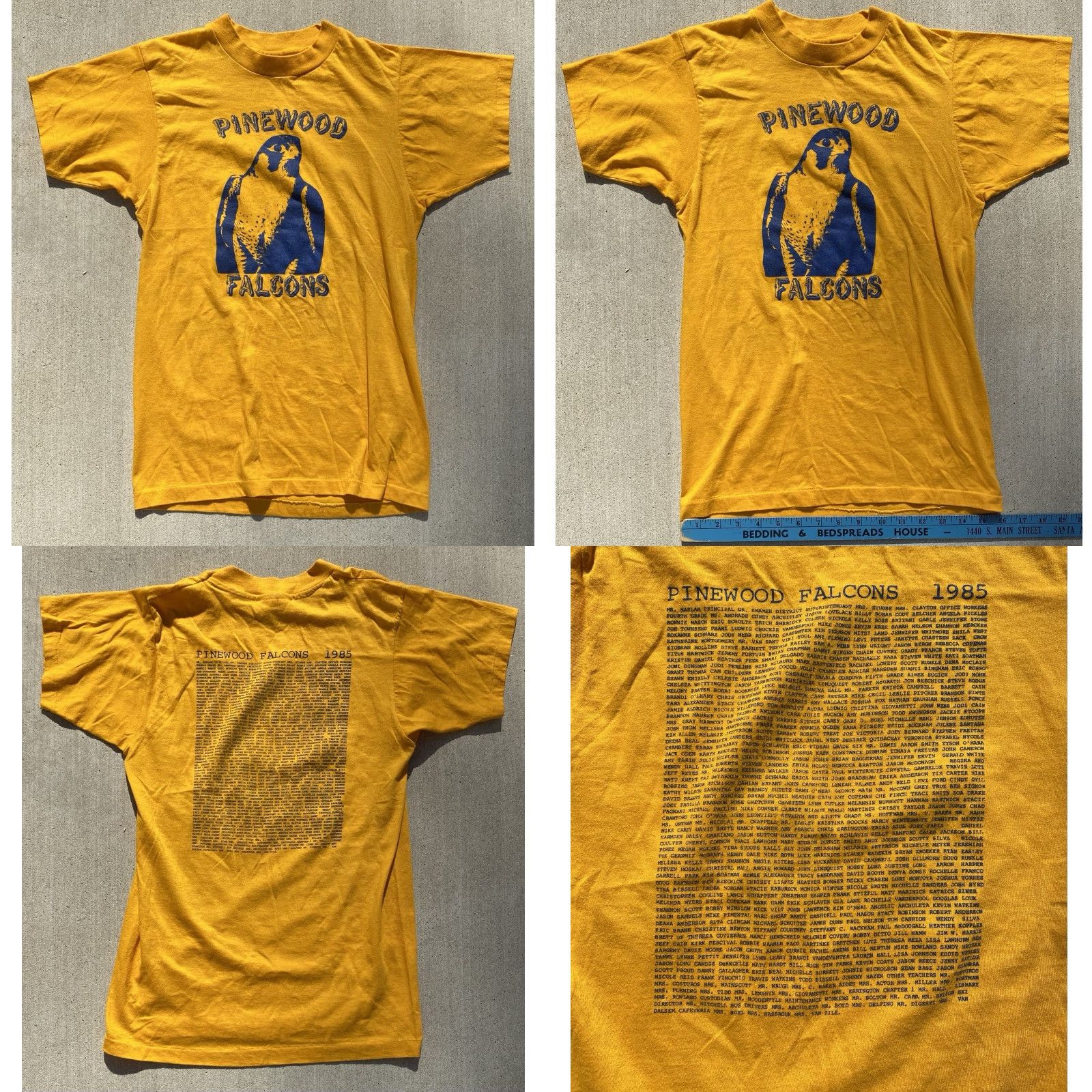 Hanes VINTAGE Hanes T-Shirt 1980s Pinewood Falcons 80s Graphic Print Short Sleeve Yellow Size S Mens Size US S / EU 44-46 / 1 - 10 Thumbnail
