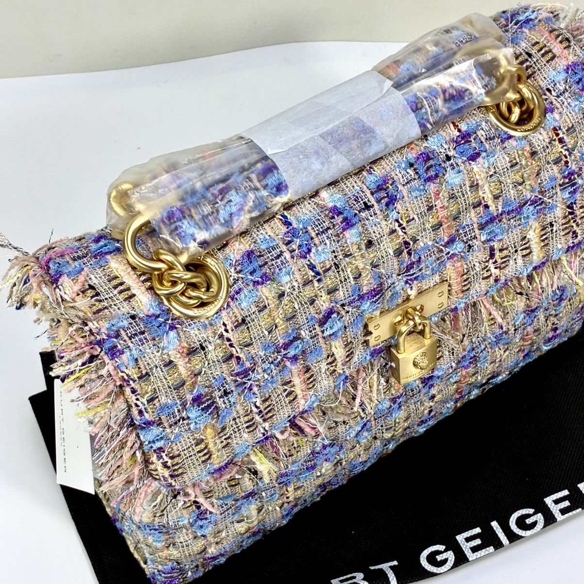 Kurt Geiger Kurt Geiger London Brixton Tweed Lock Bag Lilac NEW Shoulder Size ONE SIZE - 22 Thumbnail