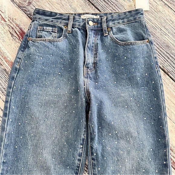 Other NWT JUSTFAB Women's Blue Jeans with Rhinestone Accents Strai Size 28" / US 6 / IT 42 - 2 Thumbnail
