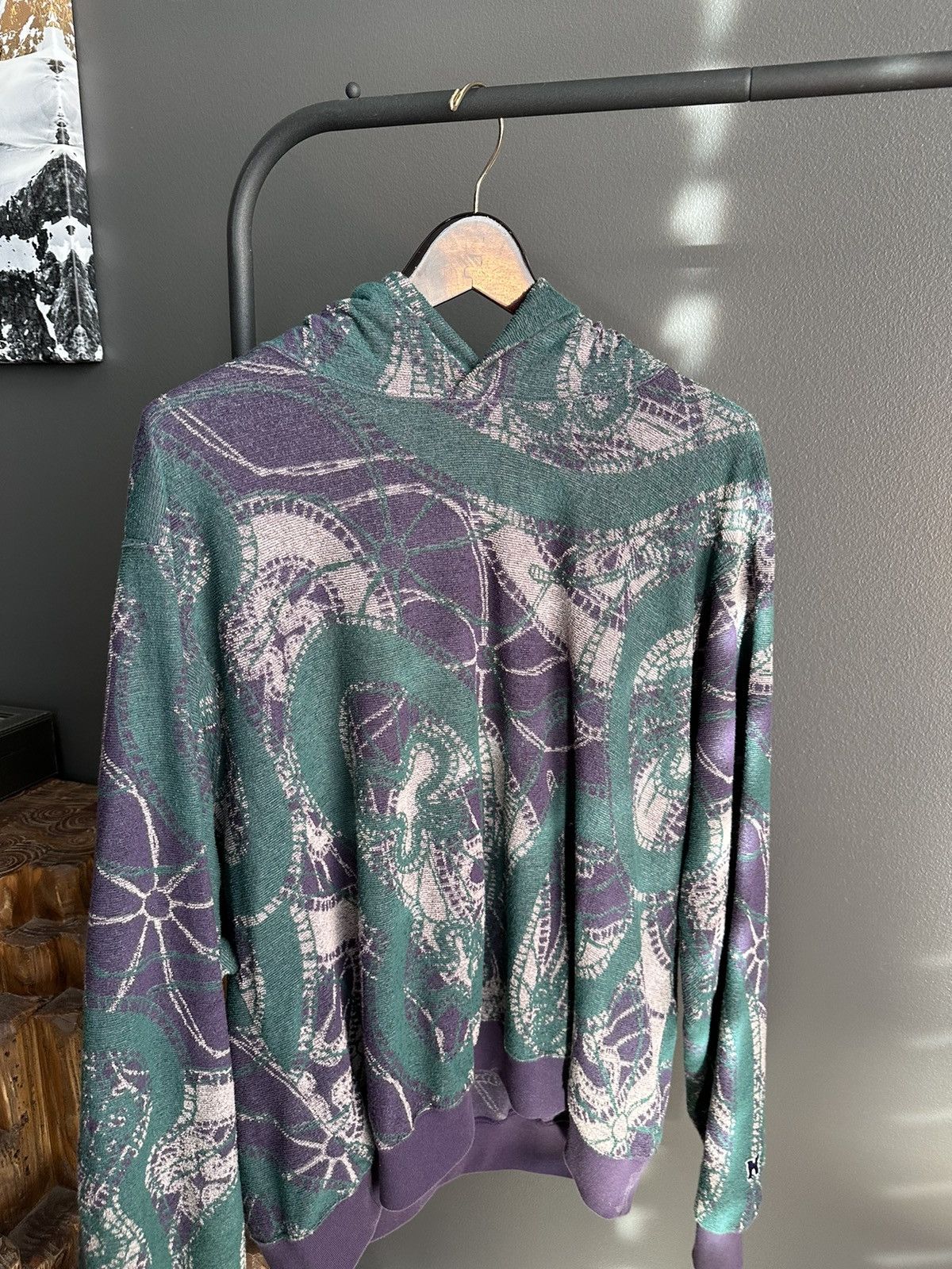 image of Needles Classic Hoodie Papillon Pile Jacquard Purple, Men's (Size Large)