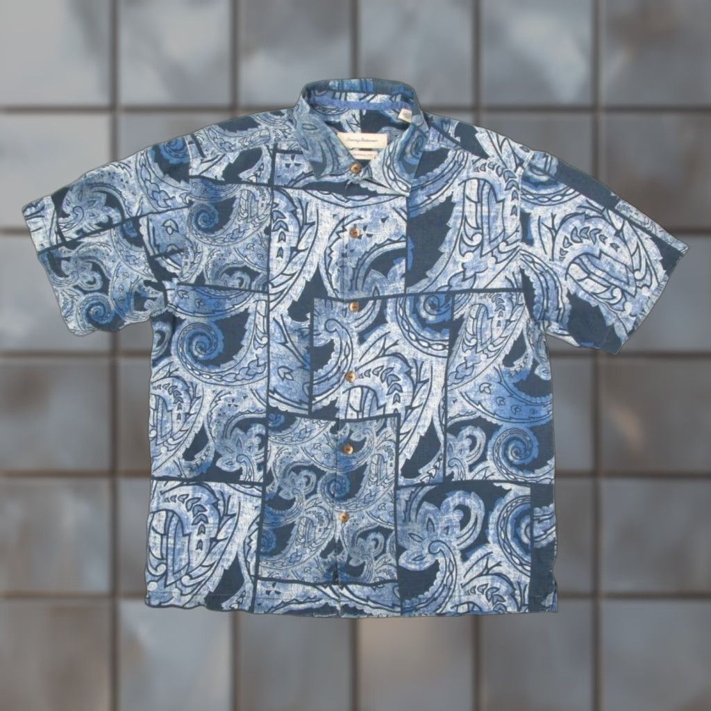 Tommy Bahama TOMMY BAHAMA Shirt Men Large Original Blue Camp Button Up Silk Hawaiian Abstract Floral Button-Up Short Sleeve Casual Size US L / EU 52-54 / 3 - 1 Thumbnail