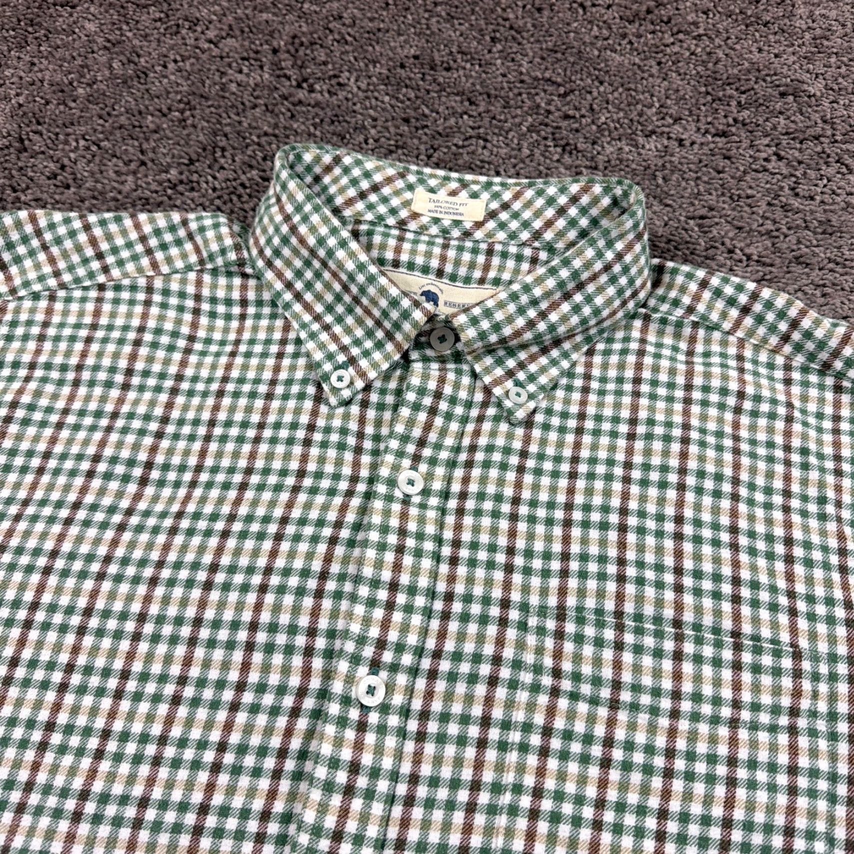 Vintage Onward Reserve Shirt Mens L Green Plaid Cotton Flannel Long Sleeve Tailored Fit Size US L / EU 52-54 / 3 - 2 Thumbnail