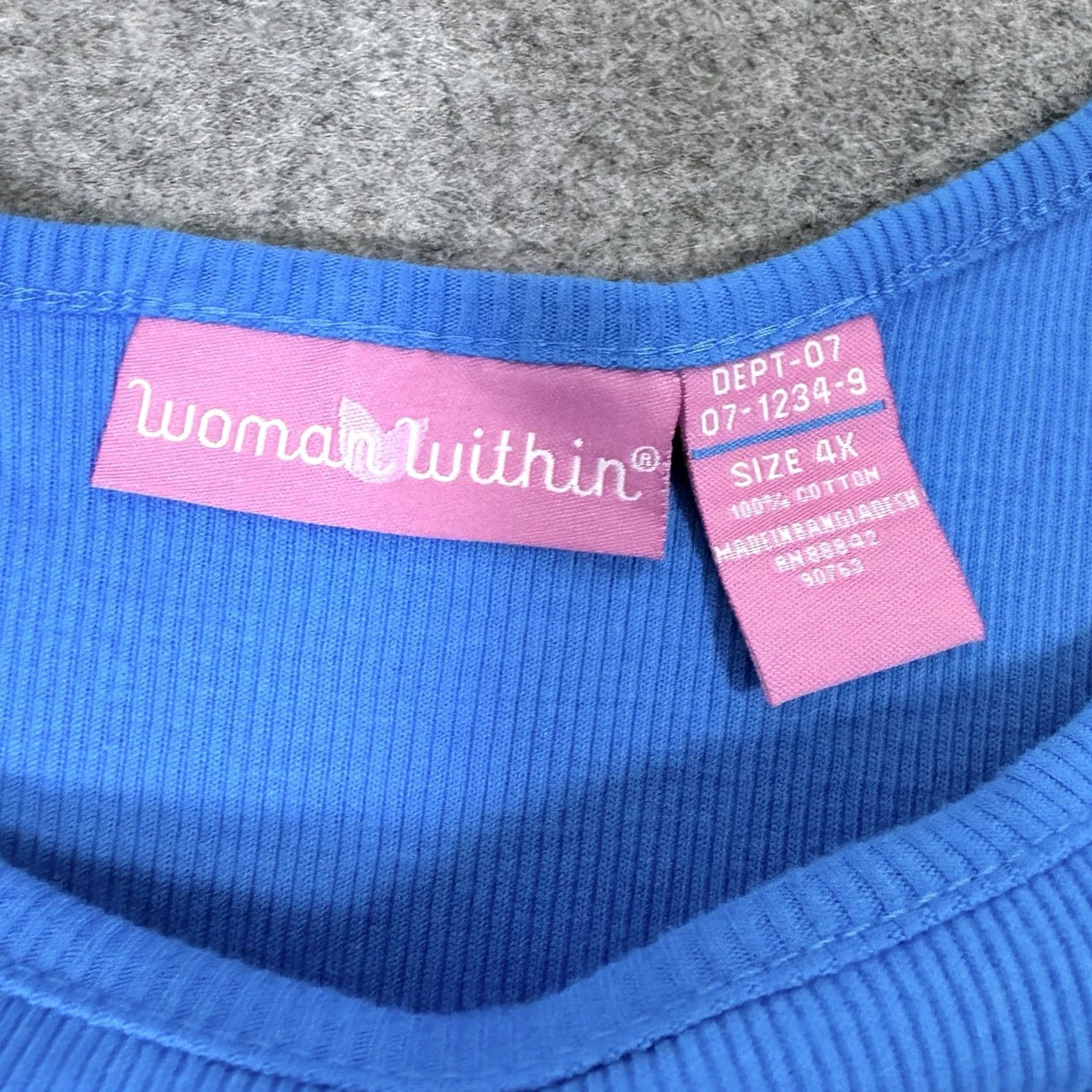 Vintage Woman Within Tank Top Shirt Sleeveless Plus 4X Blue Womens Beach Classic Casual Pullover Ribbed Stretch 31.5" Shirt Length Size XXL / US 16-18 / IT 52-54 - 3 Thumbnail