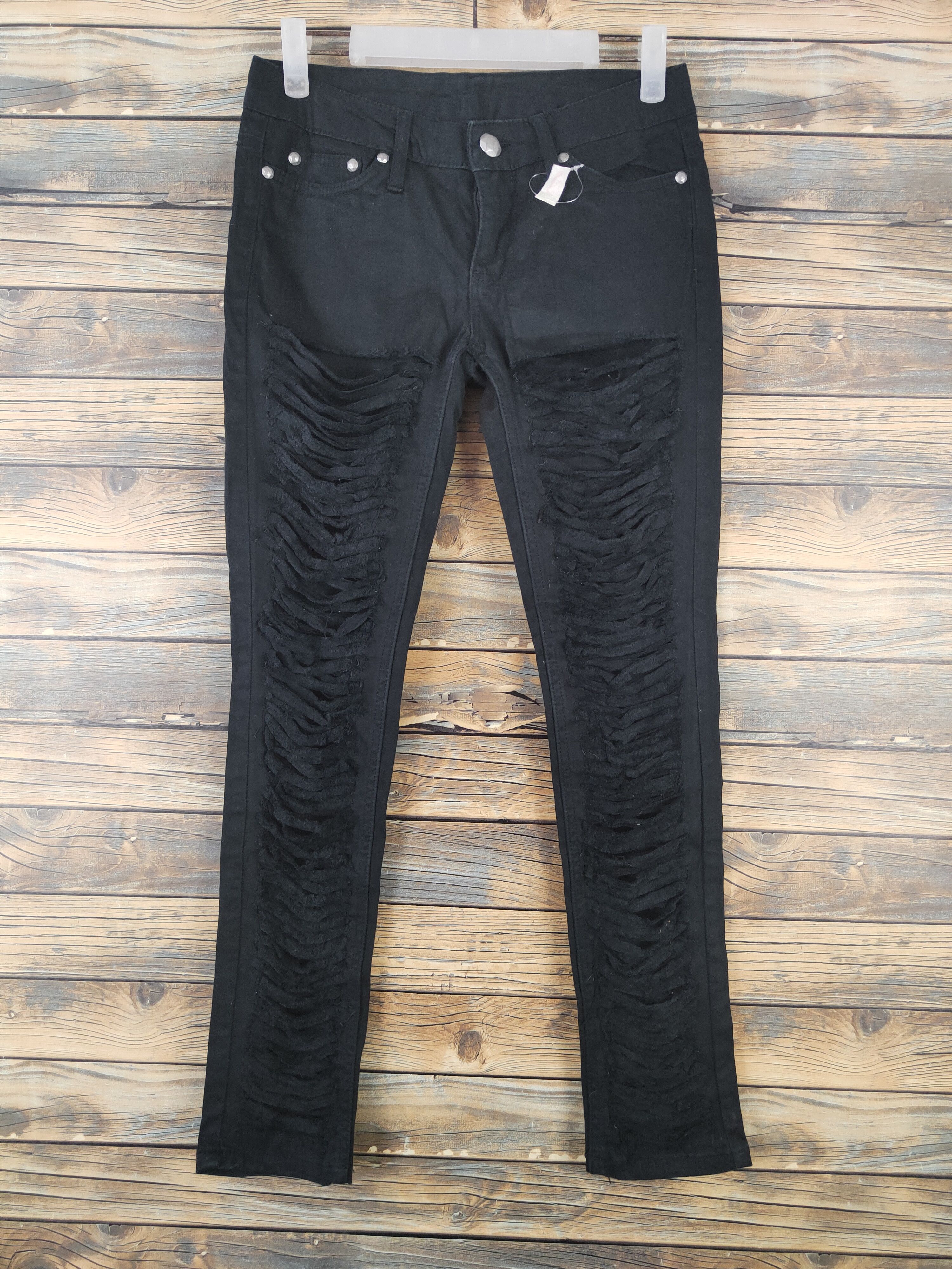 Japanese Brand × Vintage DL Japan distressed super black Ripped Casual Pants #560 Size 29" - 1 Thumbnail