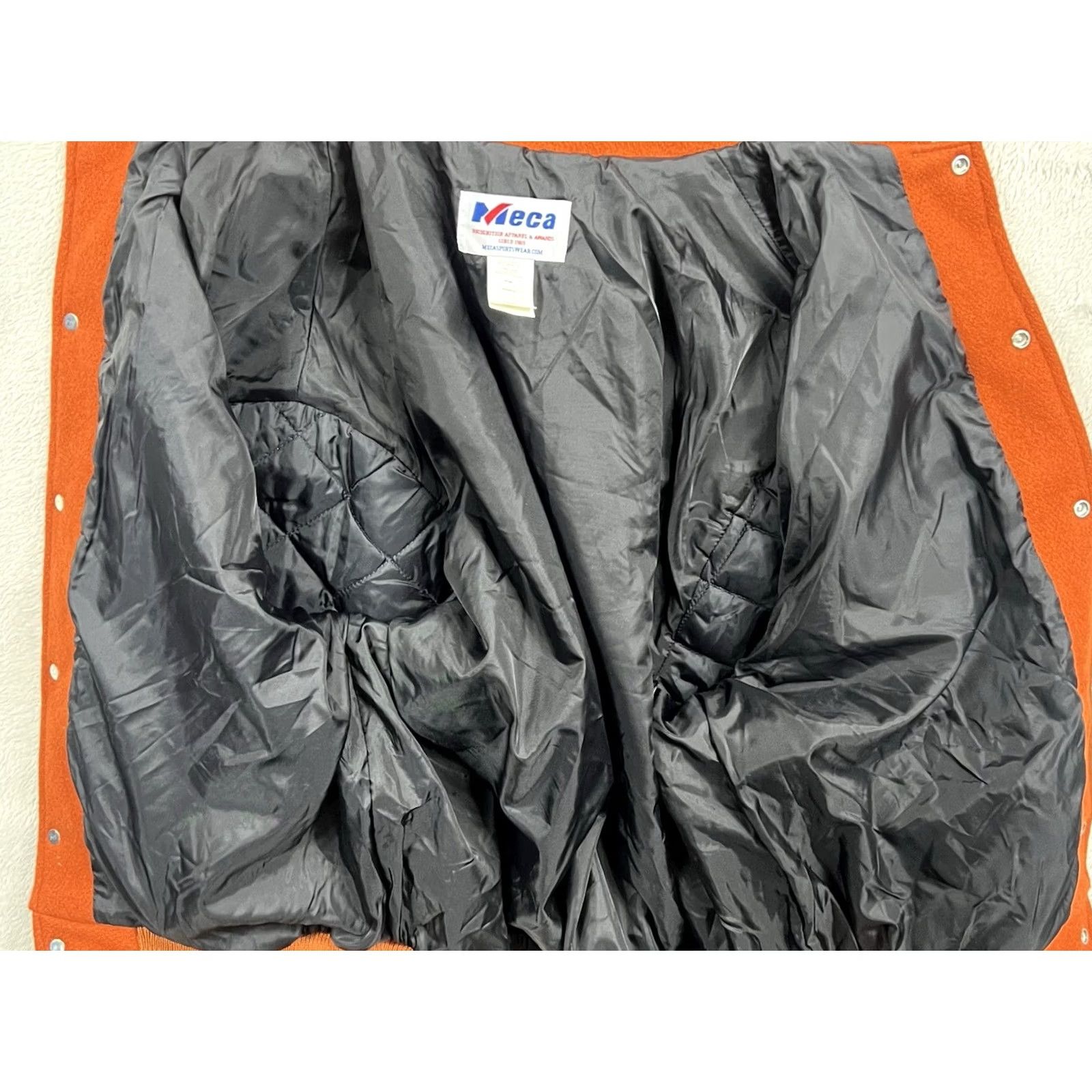 Vintage VINTAGE Howe Athletic Apparel Varsity Jacket Orange L Mens Wool Satin Nylon Button Snap Solid Mid-Length Size US L / EU 52-54 / 3 - 6 Thumbnail