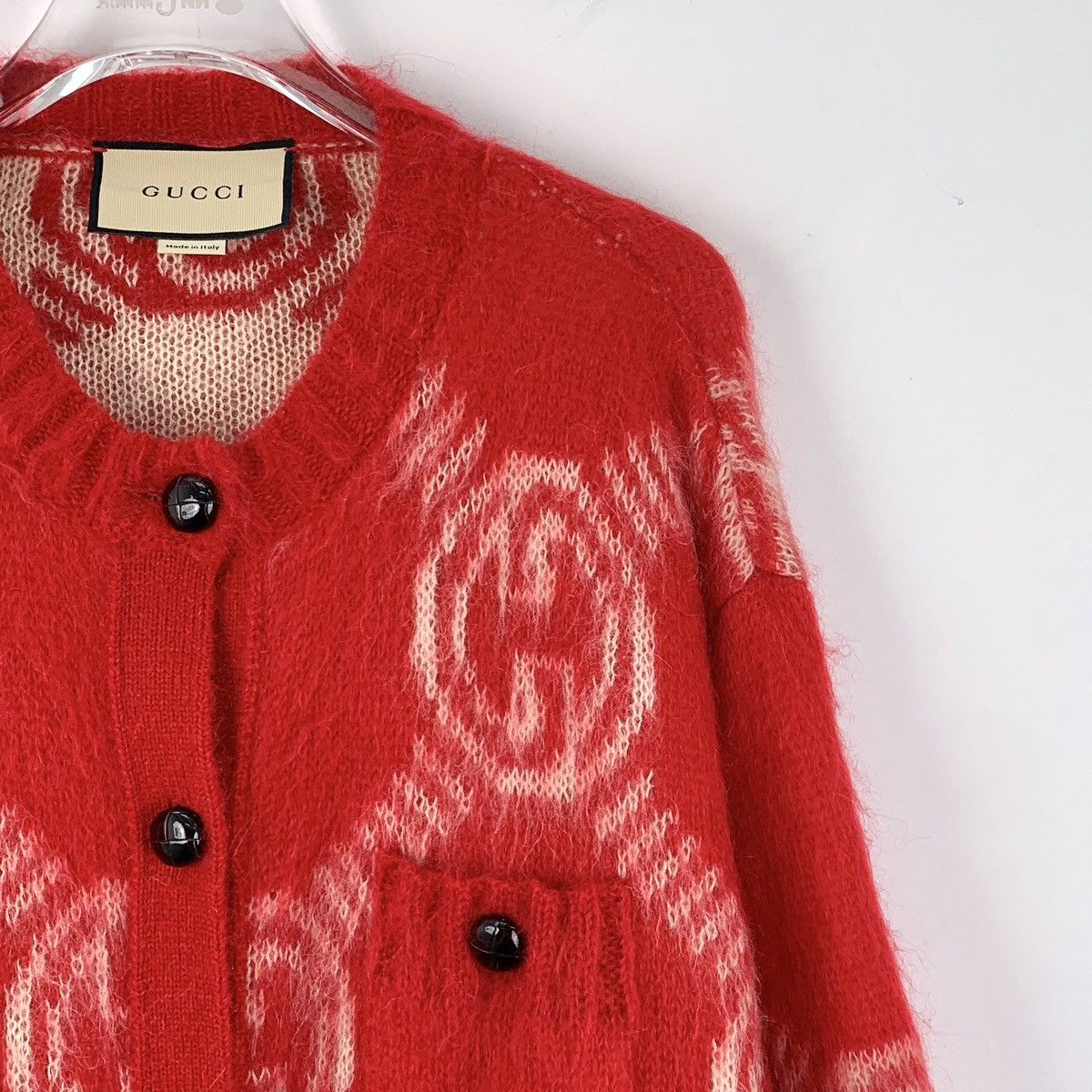 Gucci Gucci red logo all over print mohair knit jacket Size L / US 10 / IT 46 - 3 Thumbnail