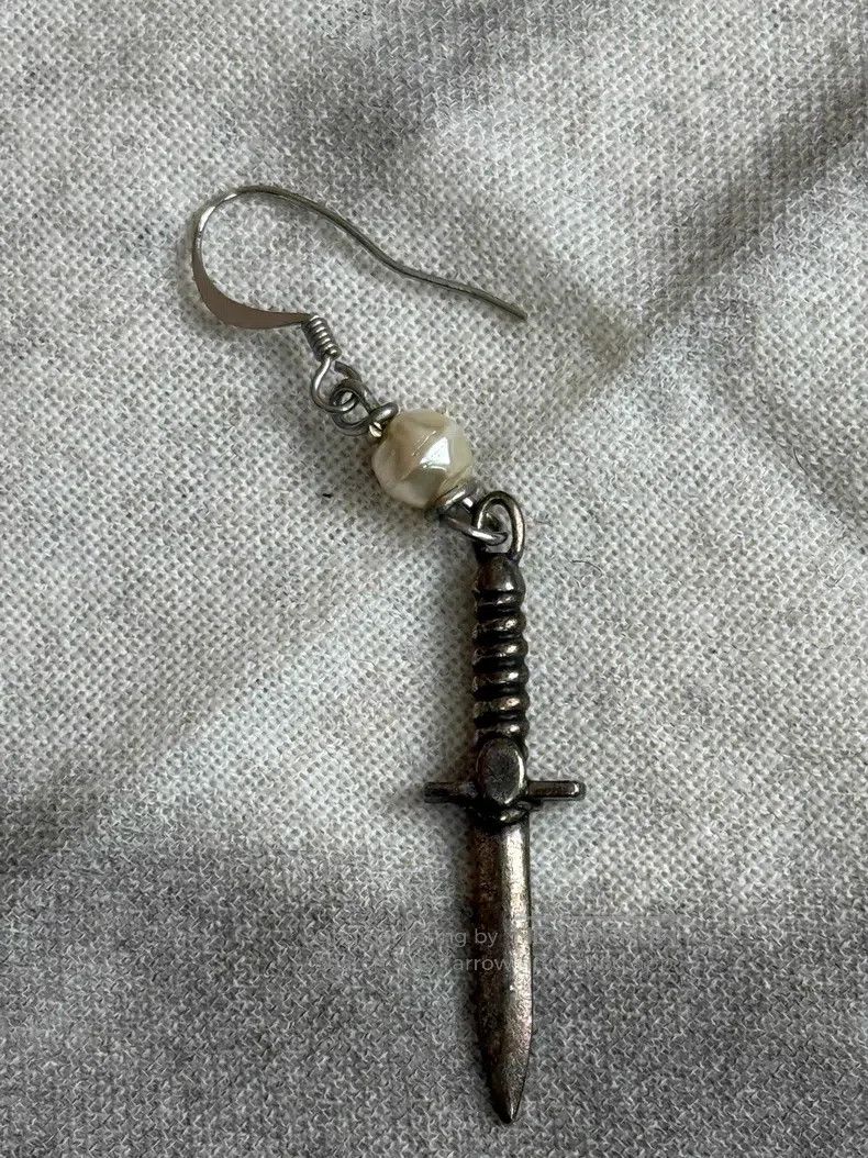 Dries Van Noten Sword Pearl Stud Earrings