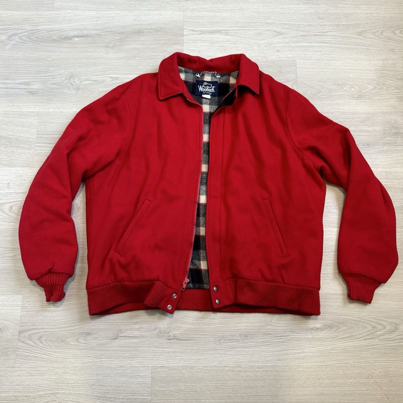 Vintage VINTAGE Woolrich Jacket Red Wool Plaid Lined Bomber Coat Union Made In USA XL Mens Bomber Jacket Size US XL / EU 56 / 4 - 2 Thumbnail