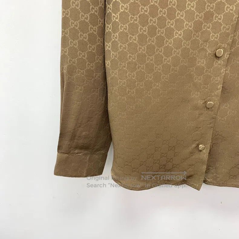 Gucci Gucci Brown logo jacquard full print mulberry silk lapel s Size S / US 4 / IT 40 - 4 Thumbnail