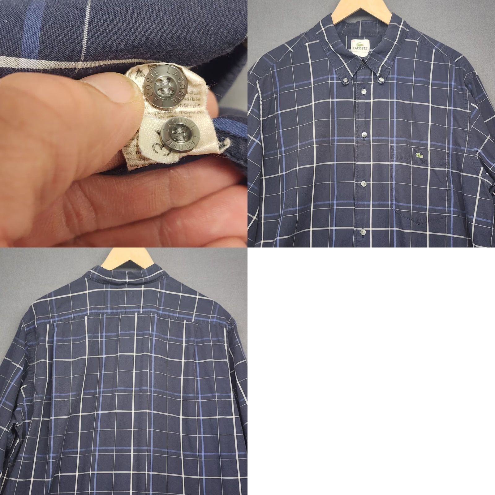 Lacoste Lacoste Mens XL Blue Plaid Button Down Shirt Long Sleeve Crocodile Logo Cotton Size US XL / EU 56 / 4 - 8 Thumbnail