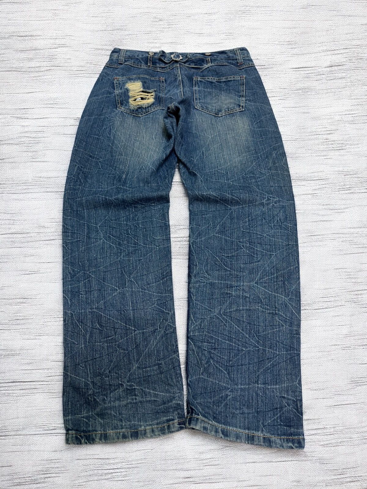 Hysteric Glamour Distressed Denim Back Buckle Heavy Ripped Blue Jeans Size US 31 - 2 Thumbnail