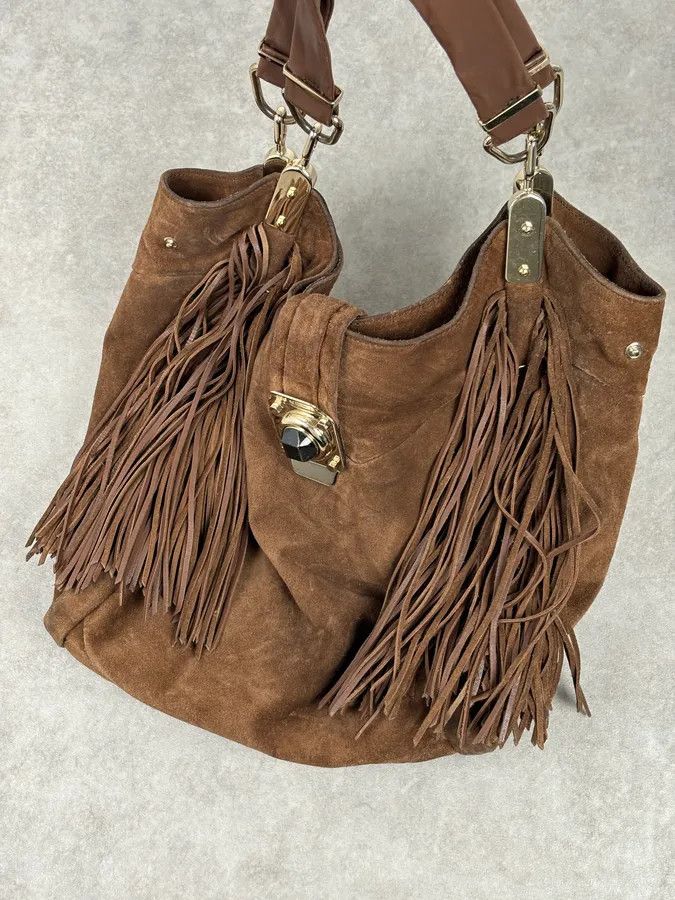 Celine 2000s Celine Brown Suede Fringe Shoulder Bag Size ONE SIZE - 8 Thumbnail