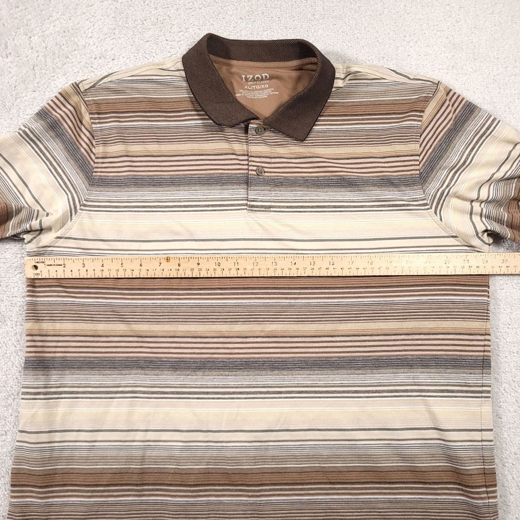 Izod IZOD Polo Shirt XL Brown Striped Golf Classix Performance Rugby Outdoor Shirt Mens Regular Fit Size US XL / EU 56 / 4 - 5 Thumbnail