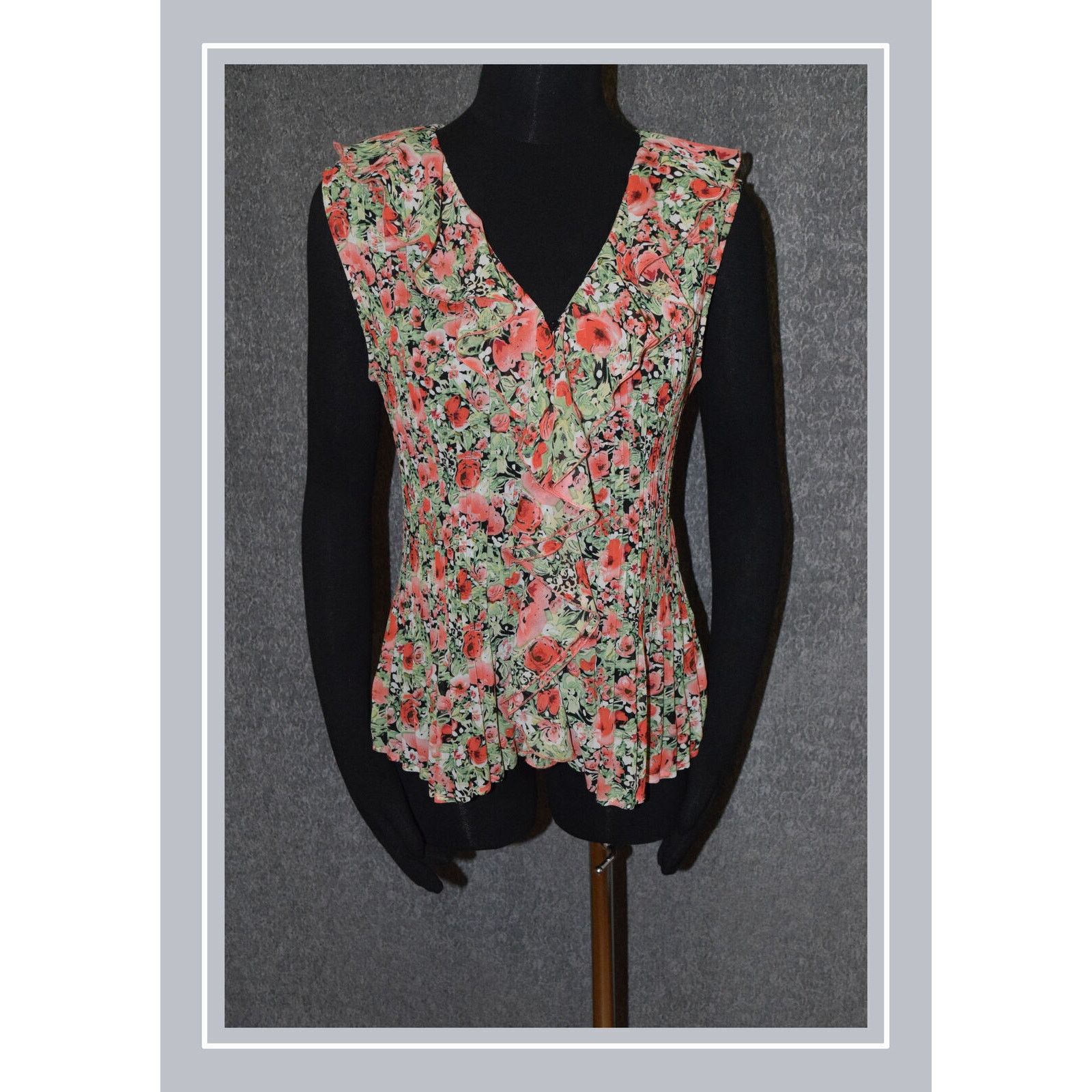 Vintage Notations Floral Print V-Neck Sleeveless Summer Blouse SZ L Size L / US 10 / IT 46 - 1 Thumbnail