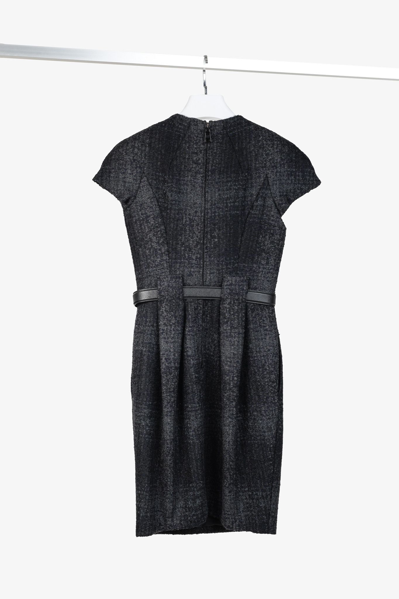 Prada Prada 2009 Grey Tweed Belted Cap-Sleeve Knee-Length Dress Size S / US 4 / IT 40 - 2 Thumbnail