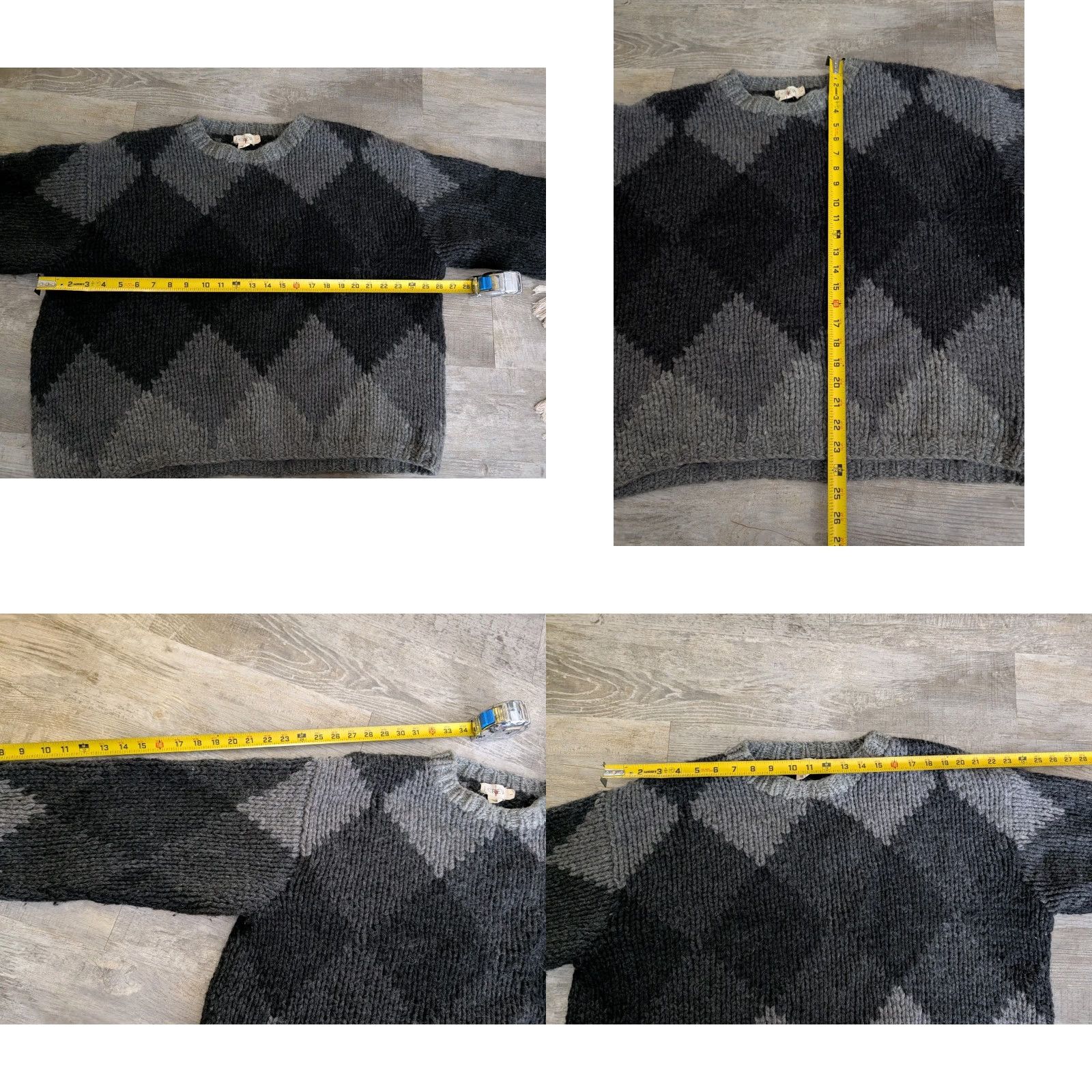 J.Crew J.CREW Men's Oarsman Fair Isle 100% Wool Sweater Diamond Pattern Black Gray L Crew Neck Pullover Winter Heavyweight Knit Knitwear Baggy? Size US L / EU 52-54 / 3 - 8 Thumbnail